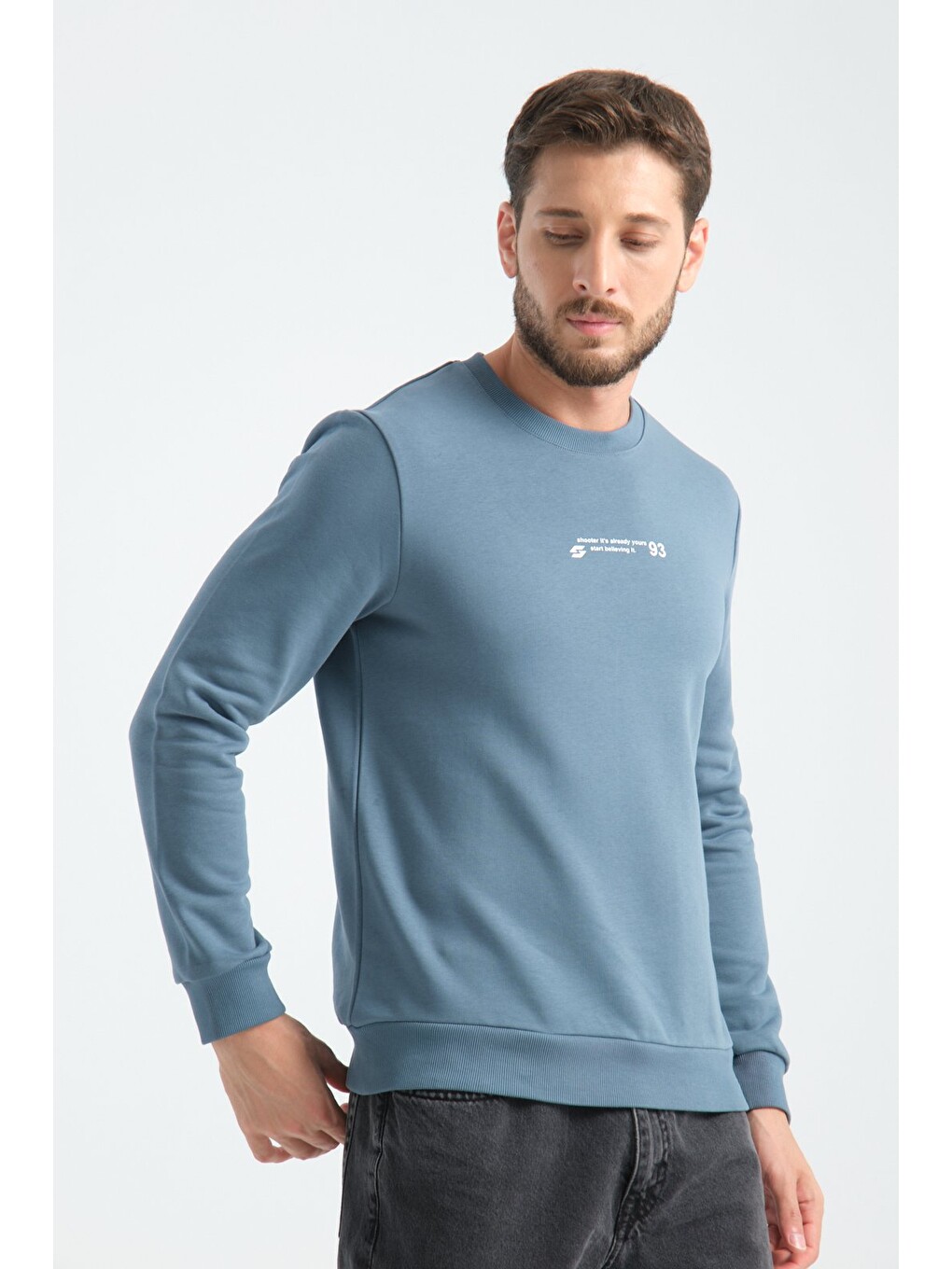 Orman Yeşili Erkek Üç İplik Sweatshirt Regular Fit Pamuklu Bisiklet Yaka Günlük Spor Basic-6
