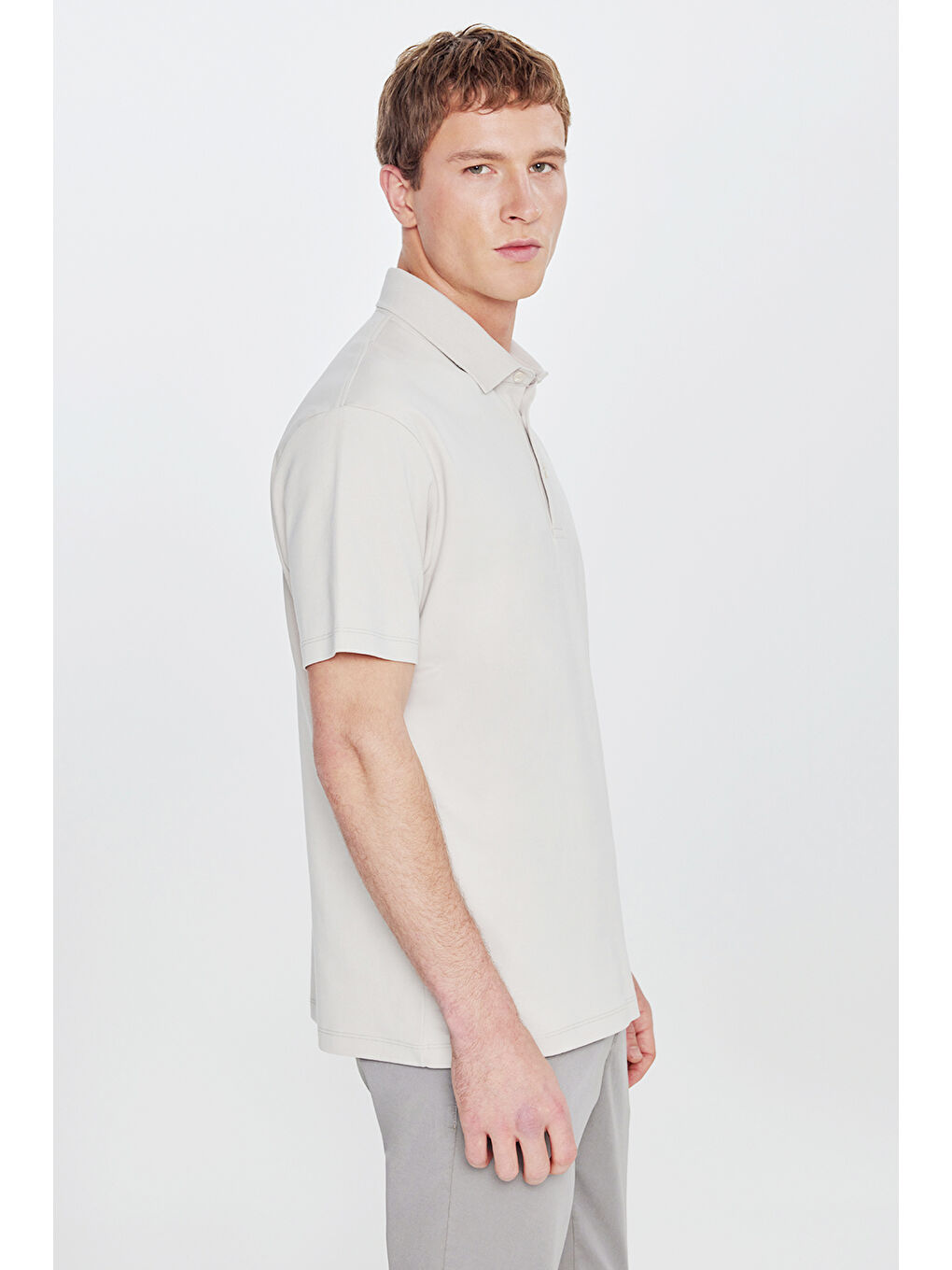 Bej Erkek Taş %100 Pamuk Modern Fit Polo Yaka Tişört-2