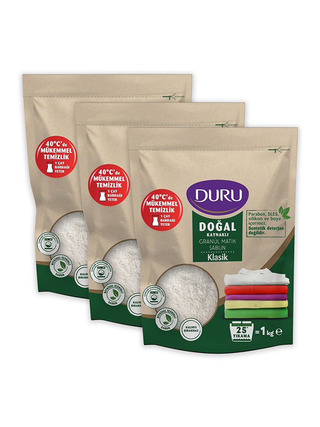 Duru Beyaz Doğal Granül Matik Sabun Klasik 3 x 1 kg