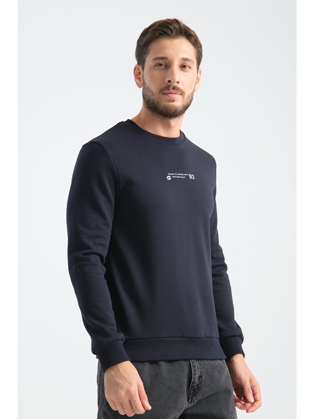Lacivert Erkek Üç İplik Sweatshirt Regular Fit Pamuklu Bisiklet Yaka Günlük Spor Basic-1