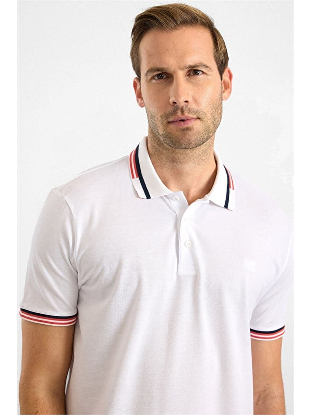 Beyaz Slim Düz Baskısız Pike Polo Yaka Tişört-1