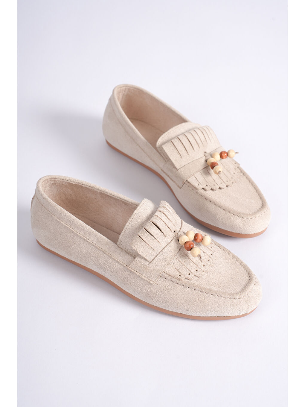 Kadın Bej Rahat Kalıp Günlük Tokalı Babet