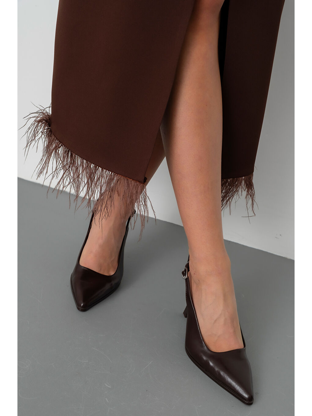 Kadın Kahverengi Otrişli Söz Nişan Nikah Abiye Elbise-4