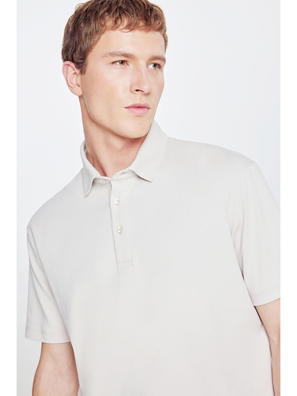 Bej Erkek Taş %100 Pamuk Modern Fit Polo Yaka Tişört-3