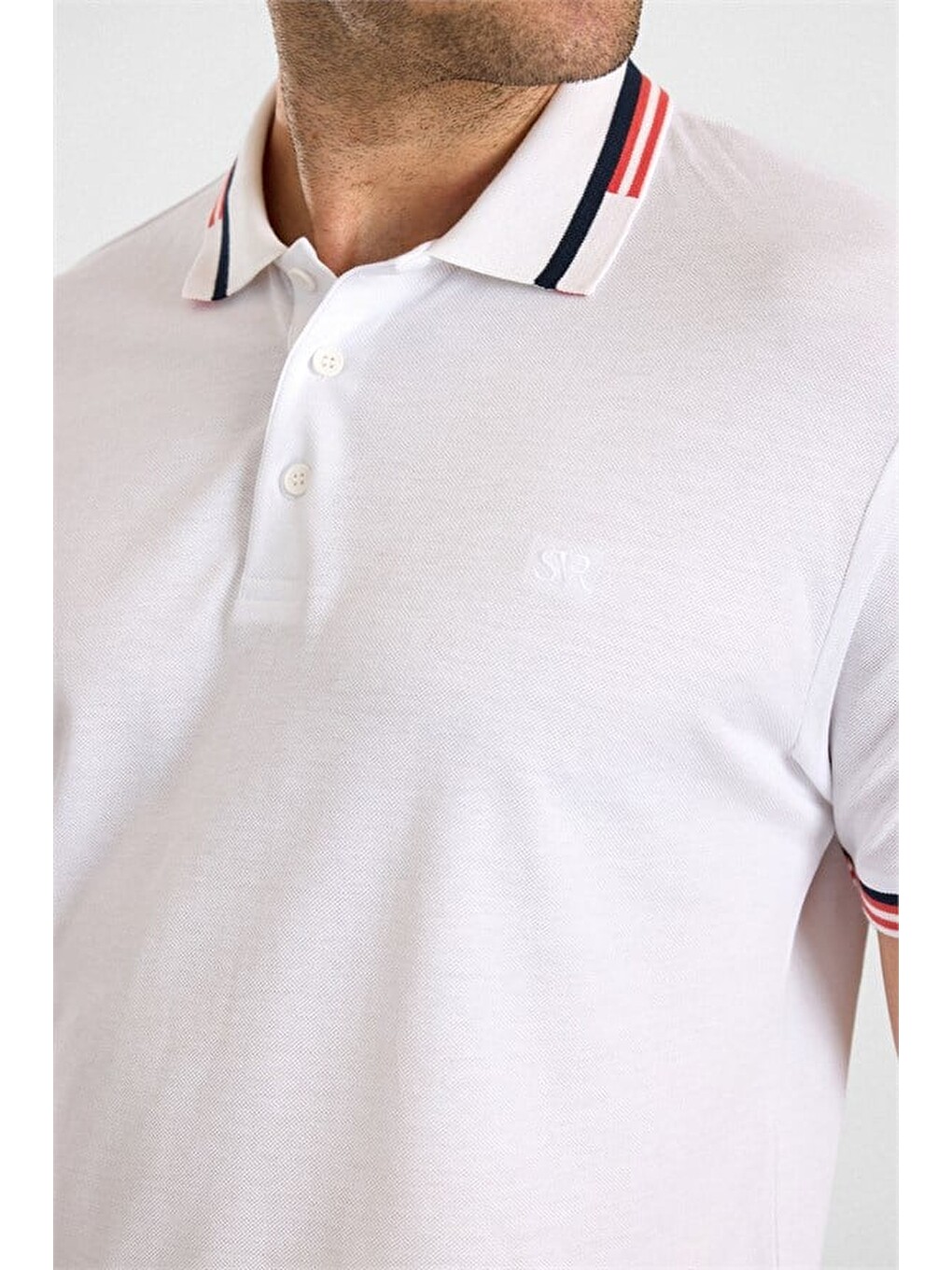 Beyaz Slim Düz Baskısız Pike Polo Yaka Tişört-4