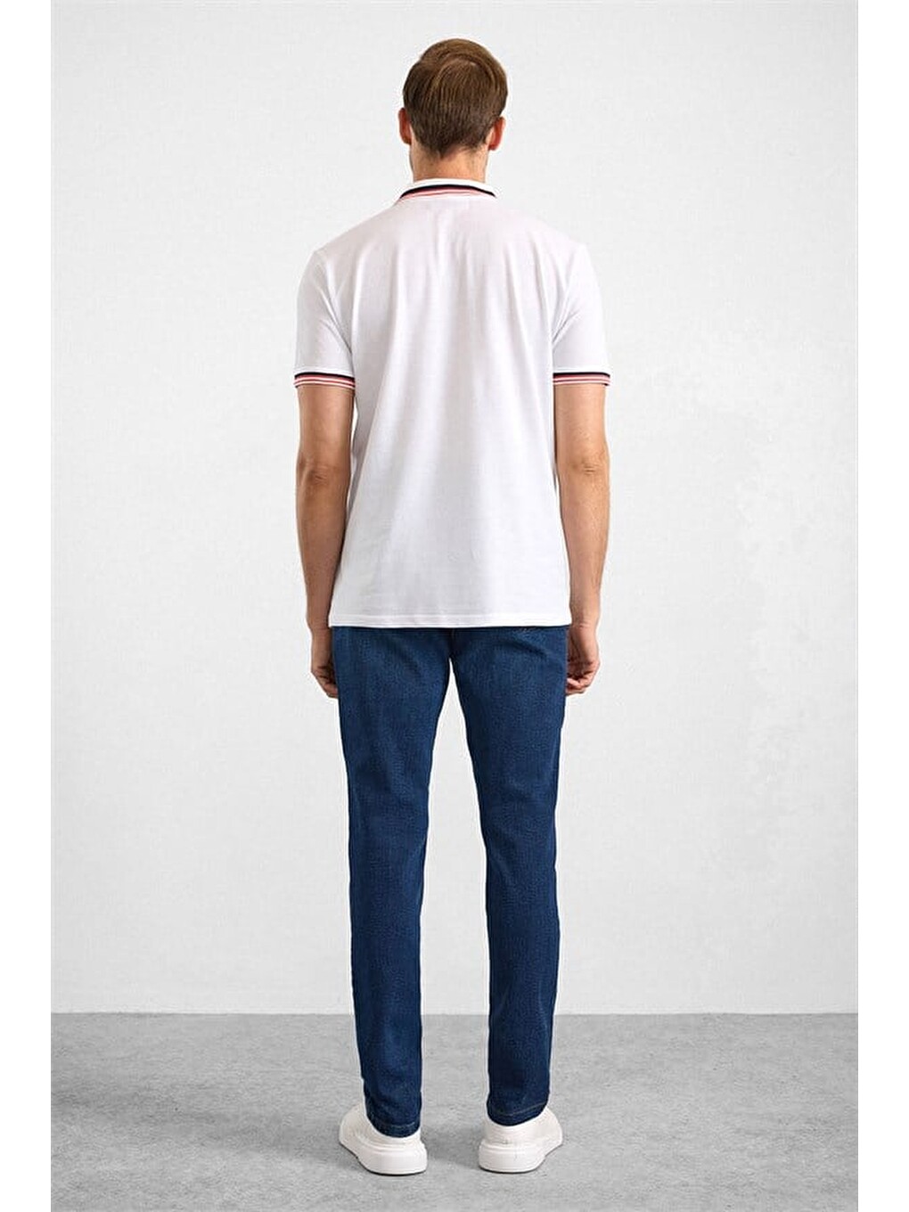 Beyaz Slim Düz Baskısız Pike Polo Yaka Tişört-5