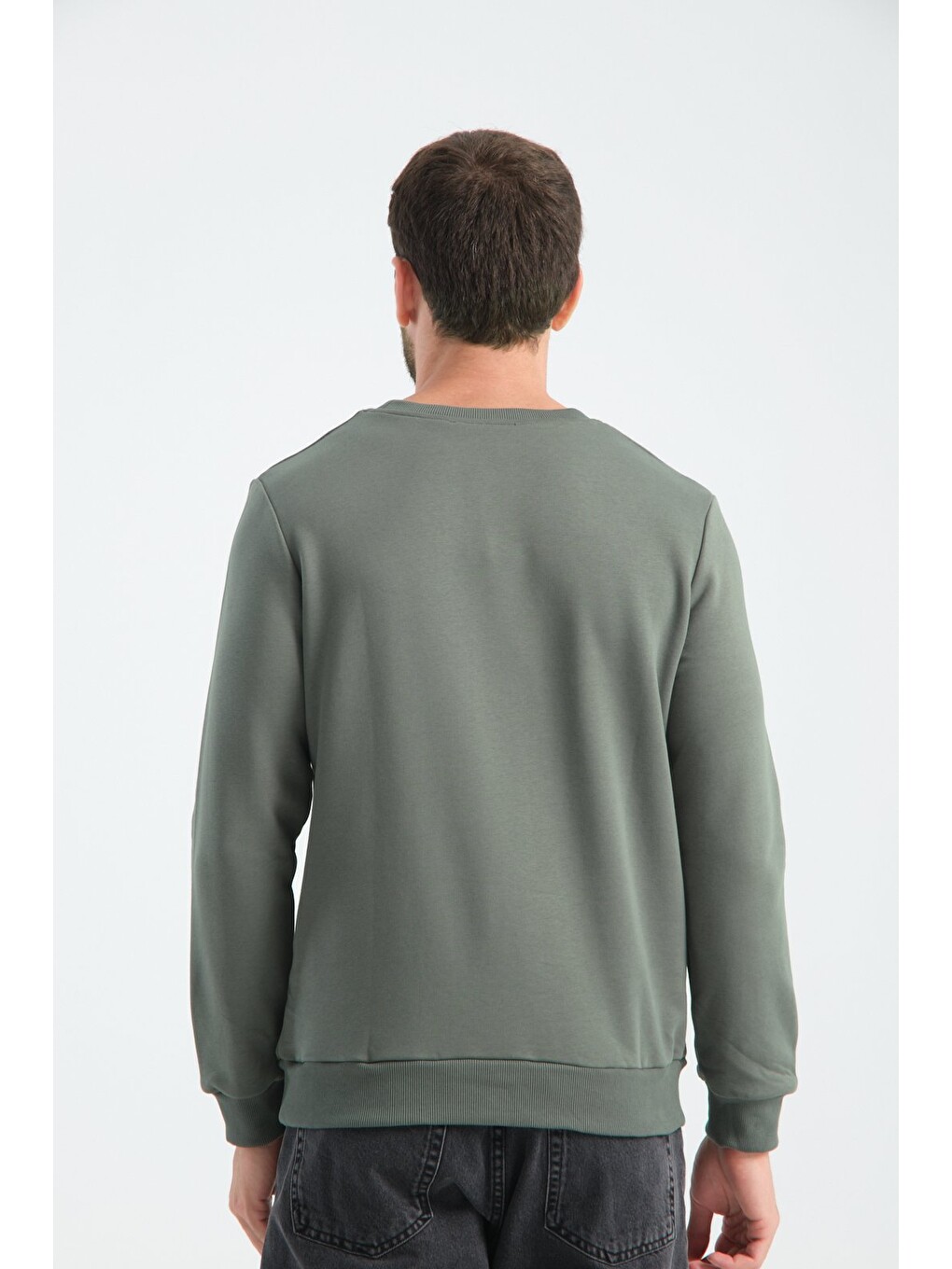 Haki Erkek Üç İplik Sweatshirt Regular Fit Pamuklu Bisiklet Yaka Günlük Spor Basic-6