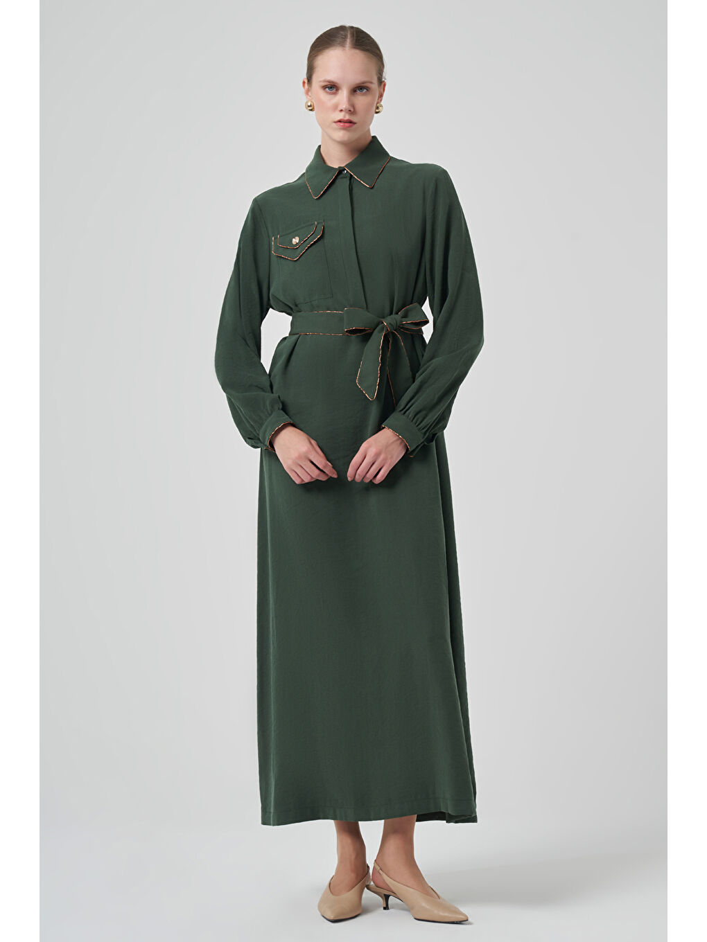 Cep Detay Kuşaklı Elbise 2005 Turmalin Yeşil