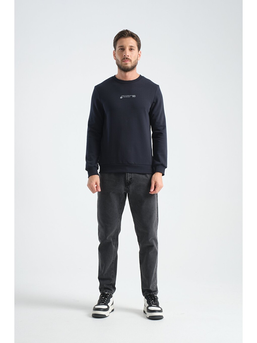 Lacivert Erkek Üç İplik Sweatshirt Regular Fit Pamuklu Bisiklet Yaka Günlük Spor Basic-5