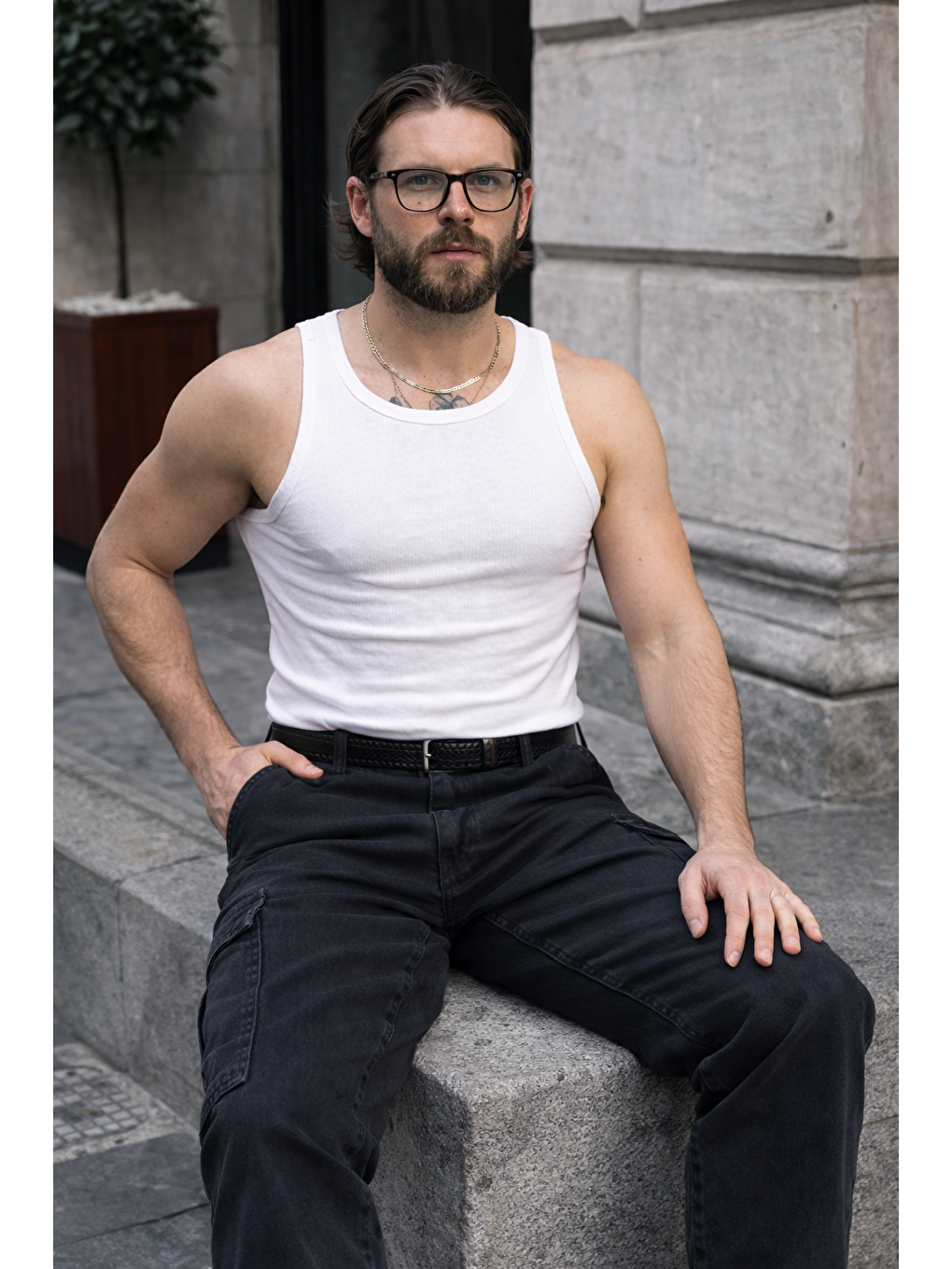 Gri Erkek Günlük Kargo Cep Füme Baggy Pantolon-4