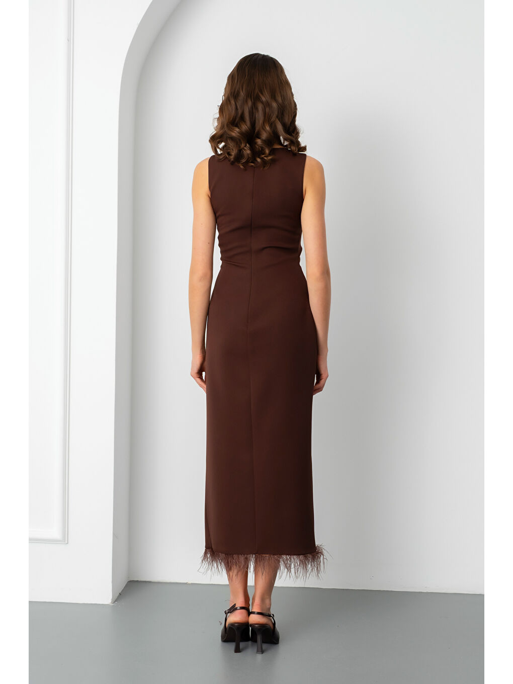 Kadın Kahverengi Otrişli Söz Nişan Nikah Abiye Elbise-5