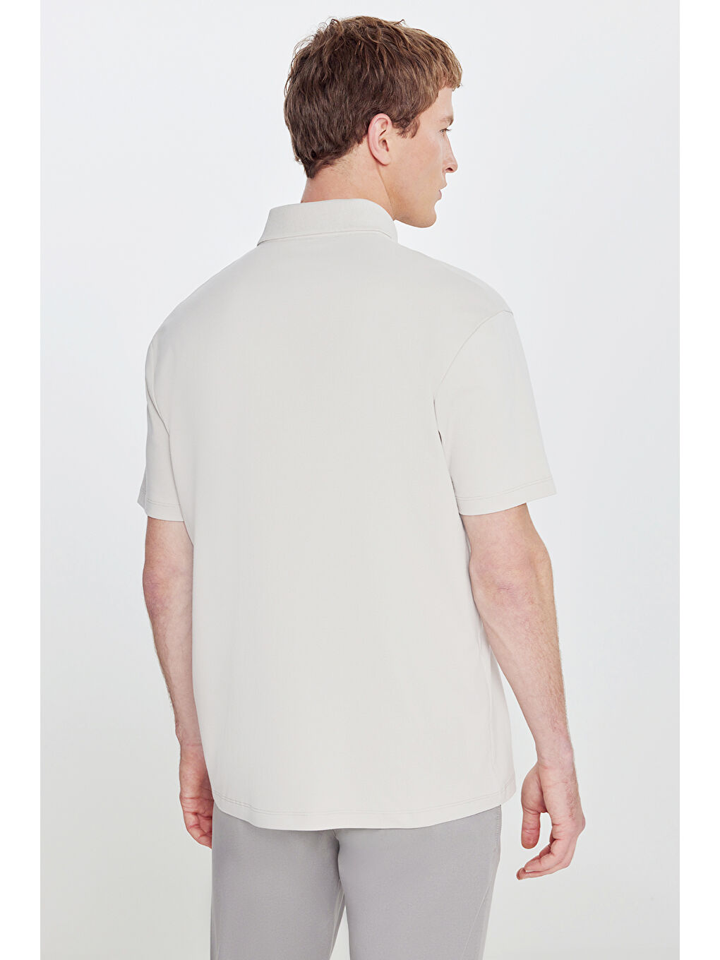 Bej Erkek Taş %100 Pamuk Modern Fit Polo Yaka Tişört-4