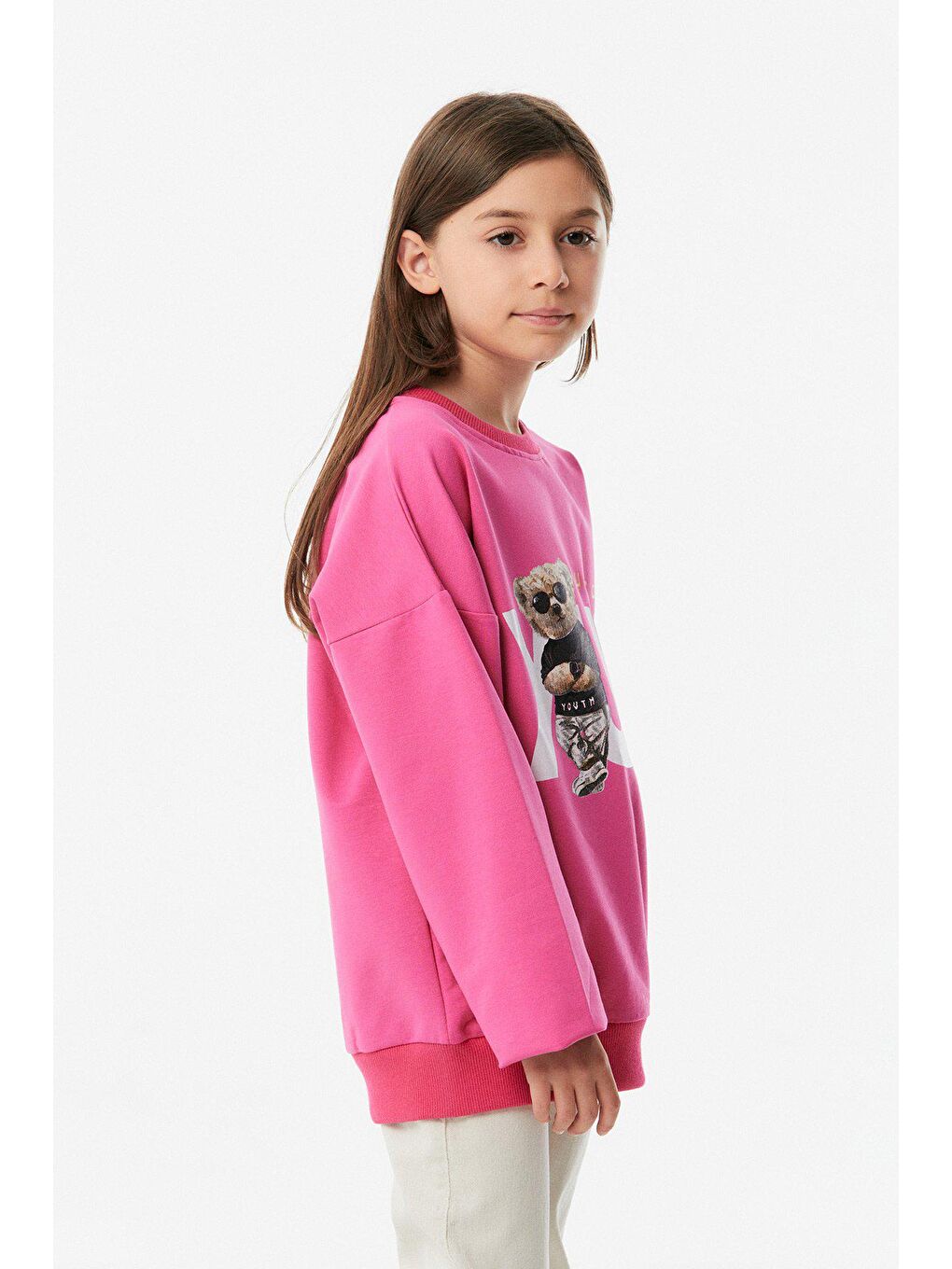 Fuşya Ayıcık Baskılı Kız Çocuk Sweatshirt-2