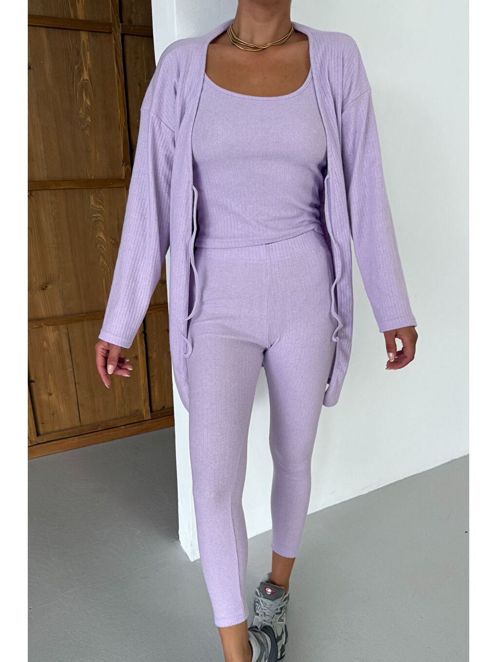 Mor Kadın Lila Askılı Atlet Tayt Hırkalı Alt-Üst Taytlı İnterlok Takım-2