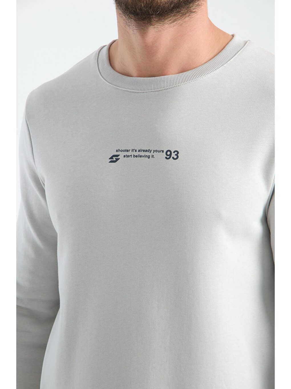 Bej Taş Erkek Üç İplik Sweatshirt Regular Fit Pamuklu Bisiklet Yaka Günlük Spor Basic-1