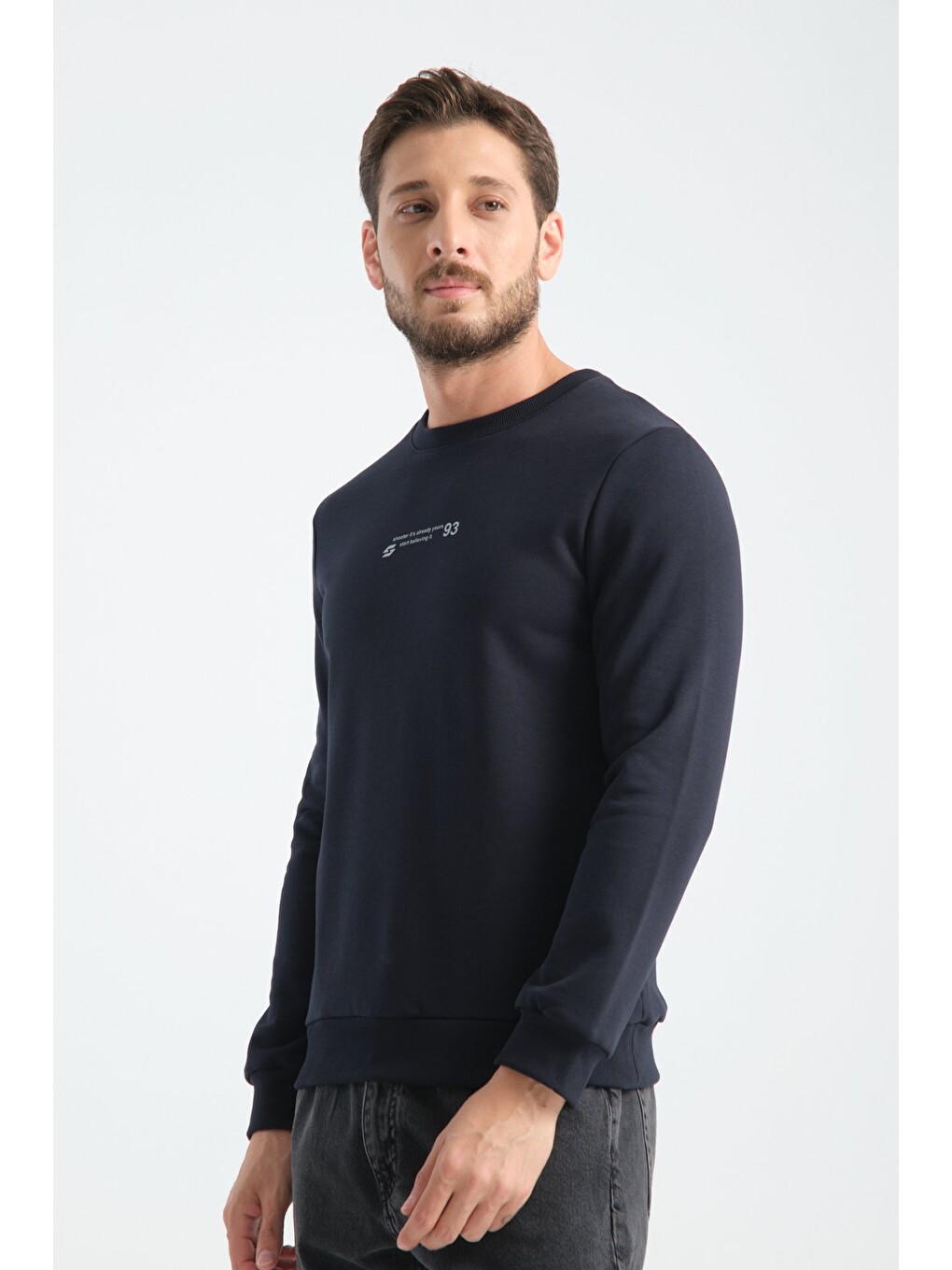 Lacivert Erkek Üç İplik Sweatshirt Regular Fit Pamuklu Bisiklet Yaka Günlük Spor Basic-6