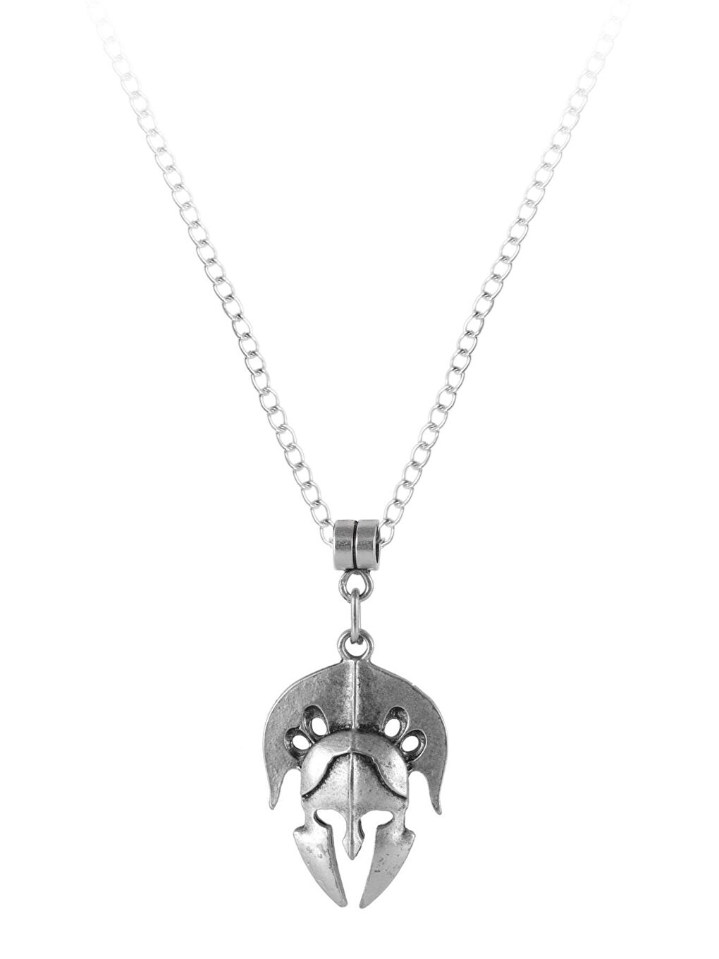 Gri ERKEK ANTİK GÜMÜŞ KAPLAMA MİĞFER SİMGE UÇLU KOLYE-1