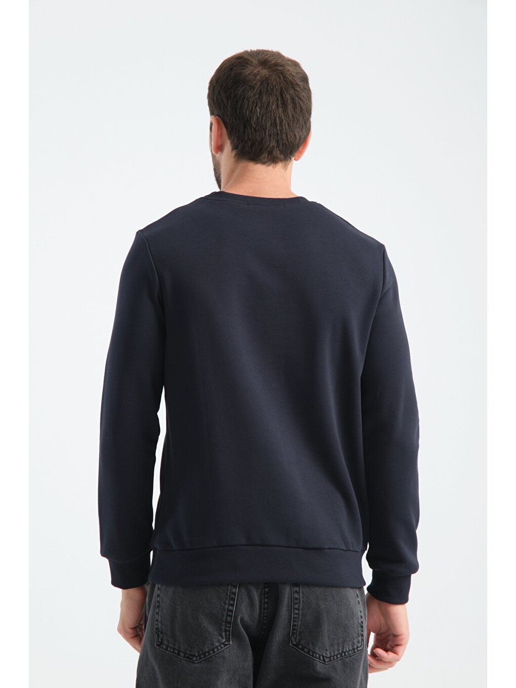 Lacivert Erkek Üç İplik Sweatshirt Regular Fit Pamuklu Bisiklet Yaka Günlük Spor Basic-7