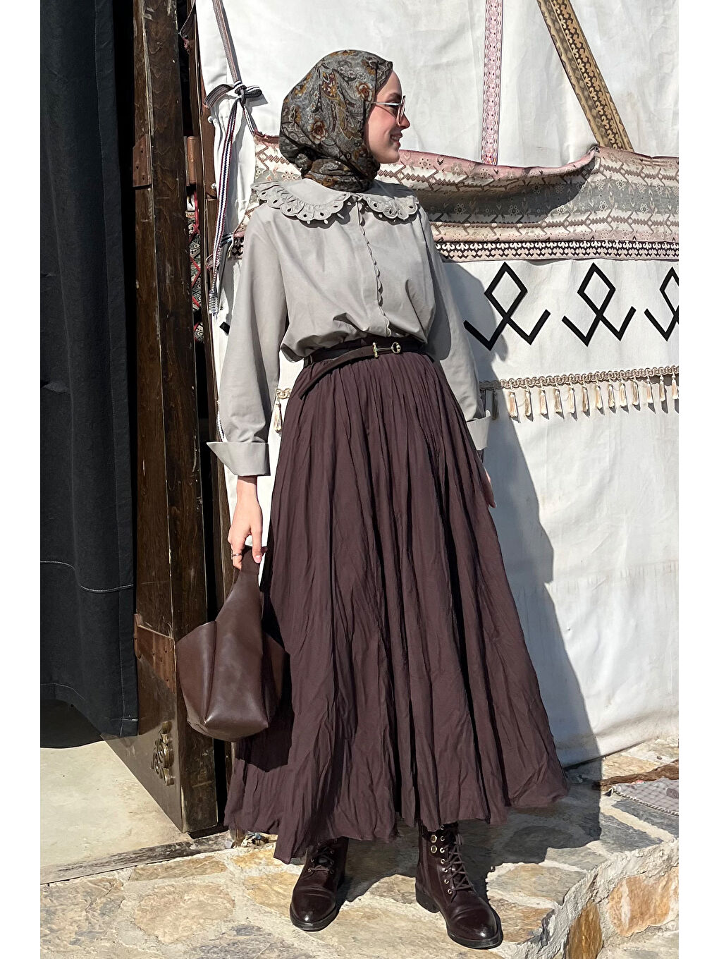 Kadın Vual Etek Kahverengi-2