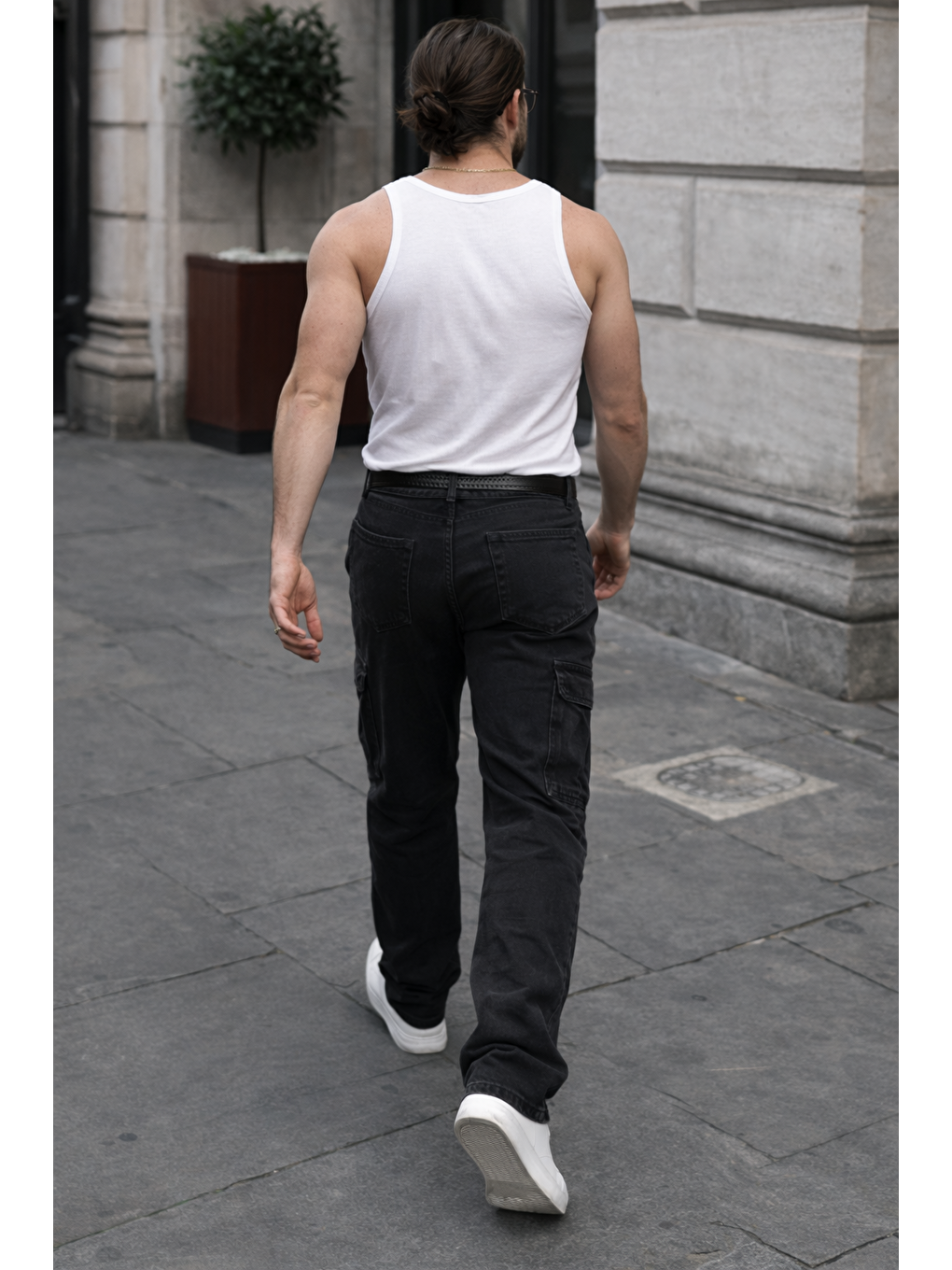 Gri Erkek Günlük Kargo Cep Füme Baggy Pantolon-5