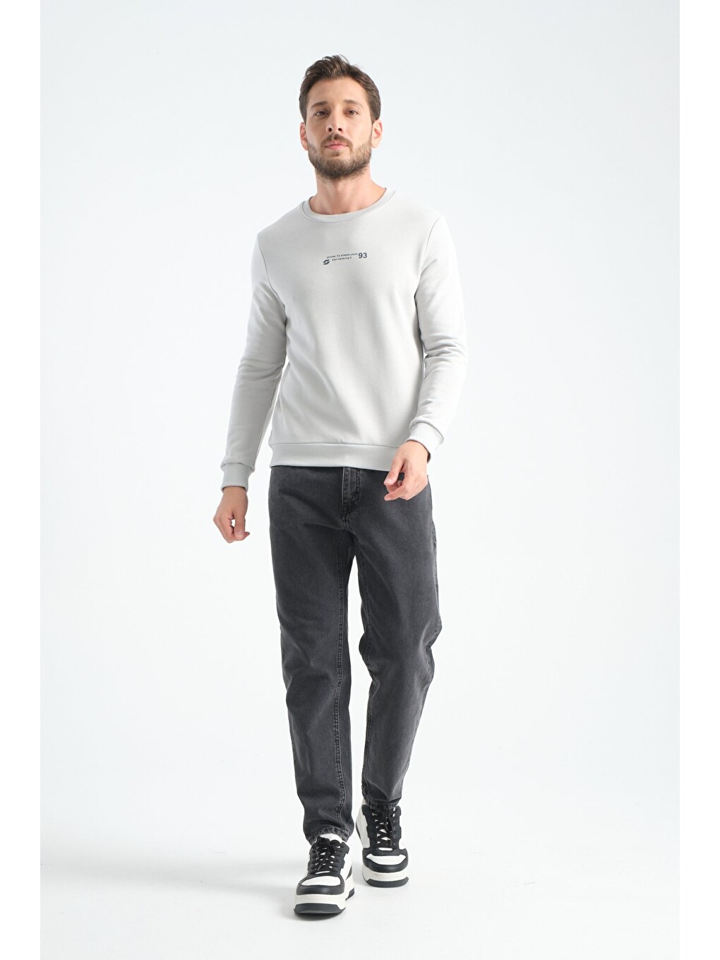 Bej Taş Erkek Üç İplik Sweatshirt Regular Fit Pamuklu Bisiklet Yaka Günlük Spor Basic-3