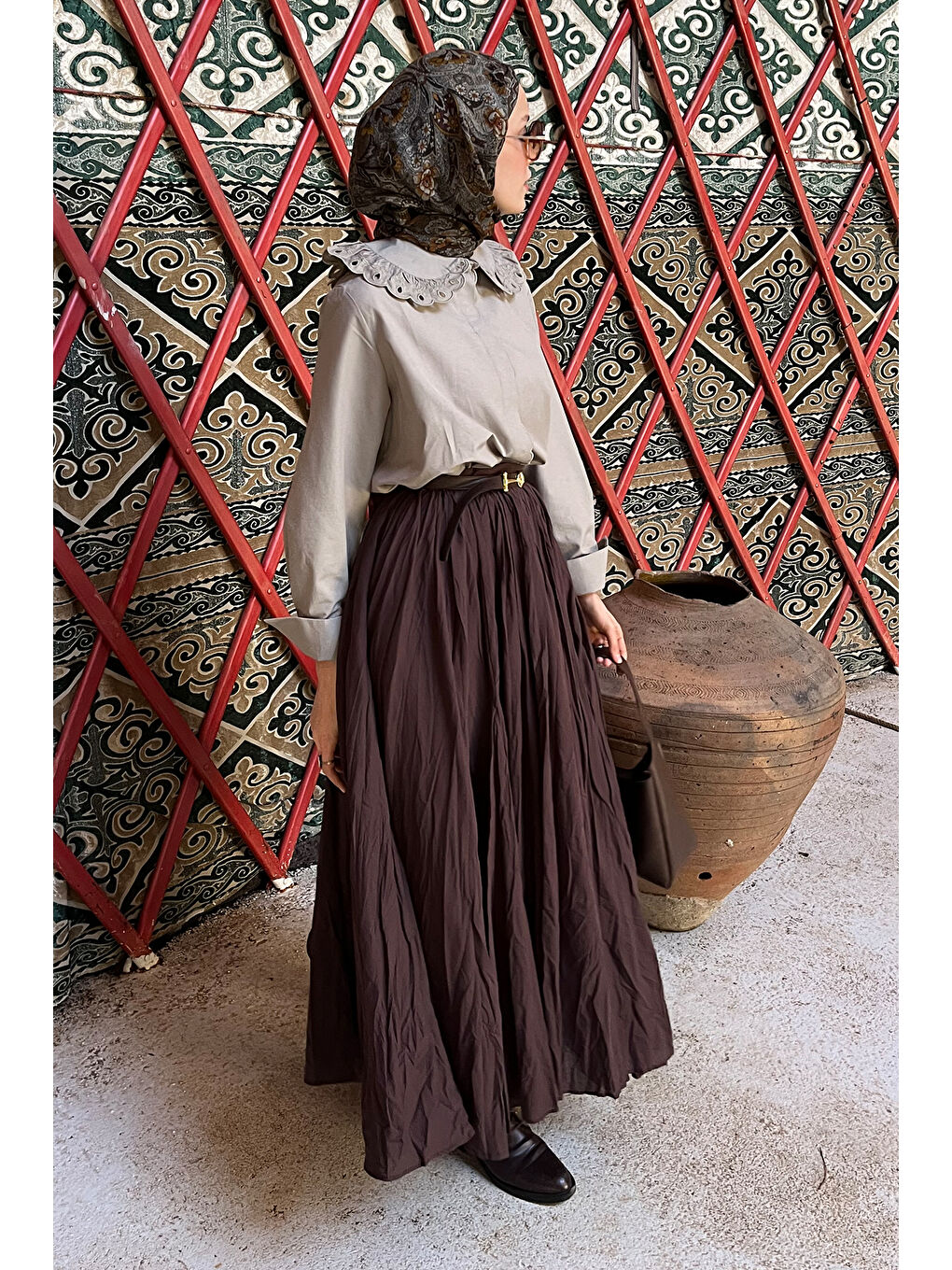 Kadın Vual Etek Kahverengi-3