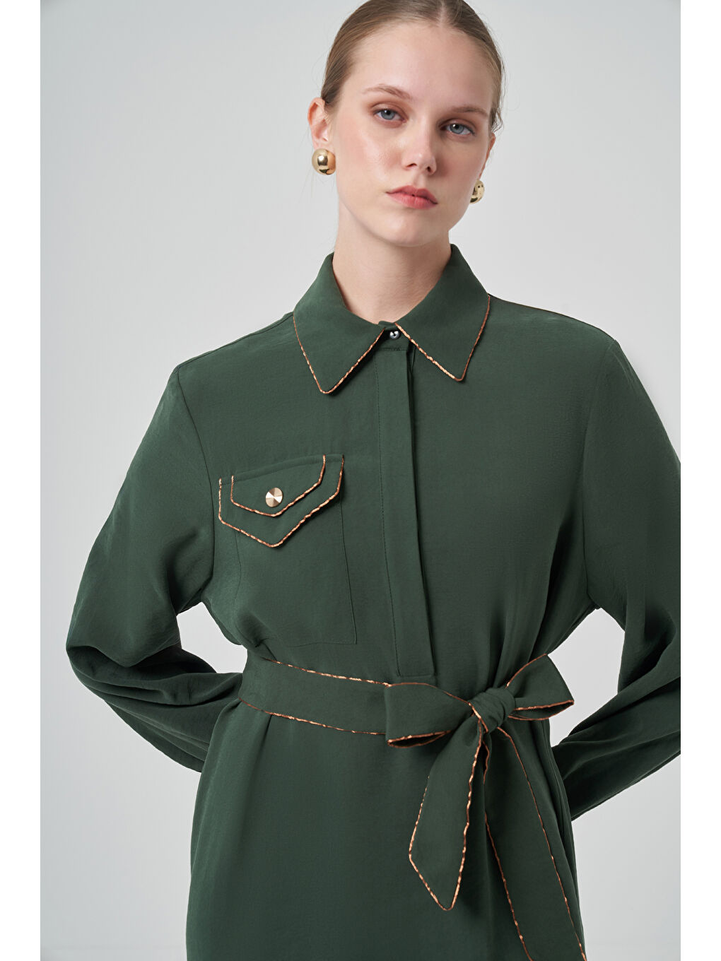 Cep Detay Kuşaklı Elbise 2005 Turmalin Yeşil-1