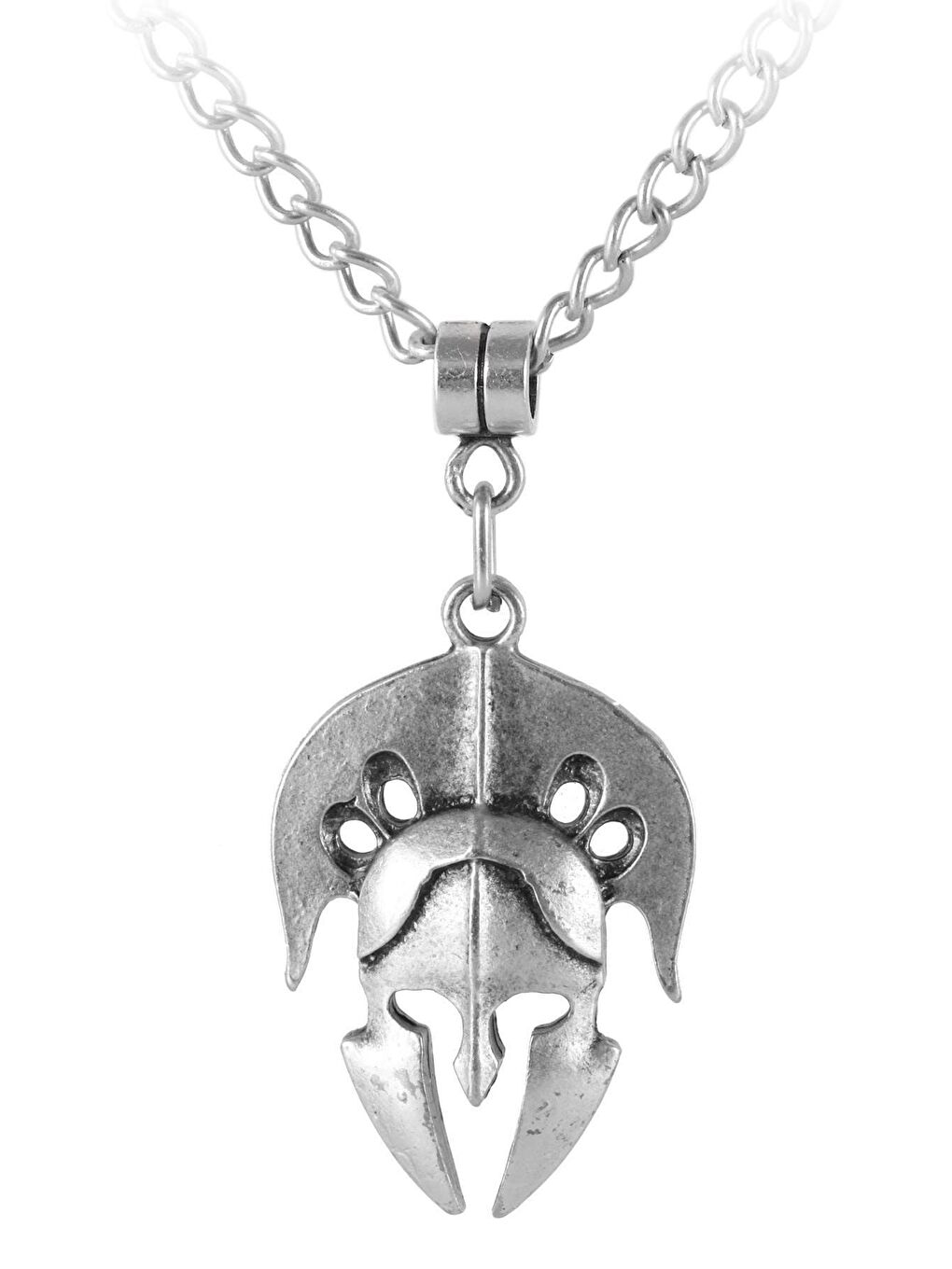 Gri ERKEK ANTİK GÜMÜŞ KAPLAMA MİĞFER SİMGE UÇLU KOLYE-2