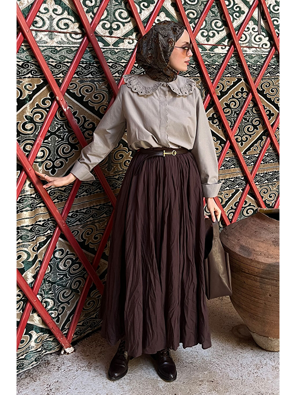 Kadın Vual Etek Kahverengi-4