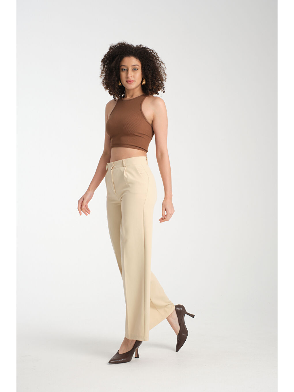 Bej Kadın Plazzo Kumaş Pantolon 2985-4