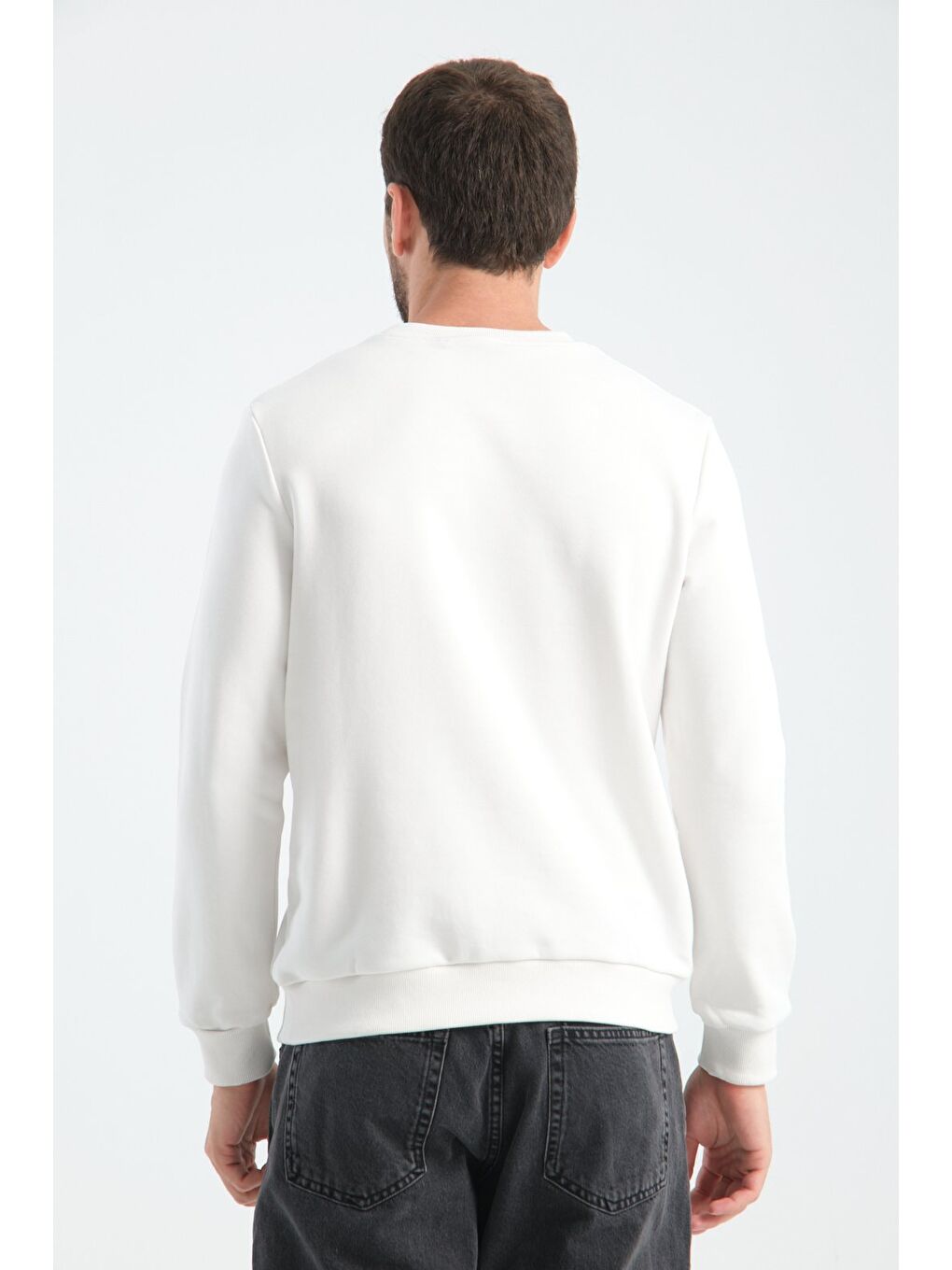 Ekru Erkek Üç İplik Sweatshirt Regular Fit Pamuklu Bisiklet Yaka Günlük Spor Basic-7