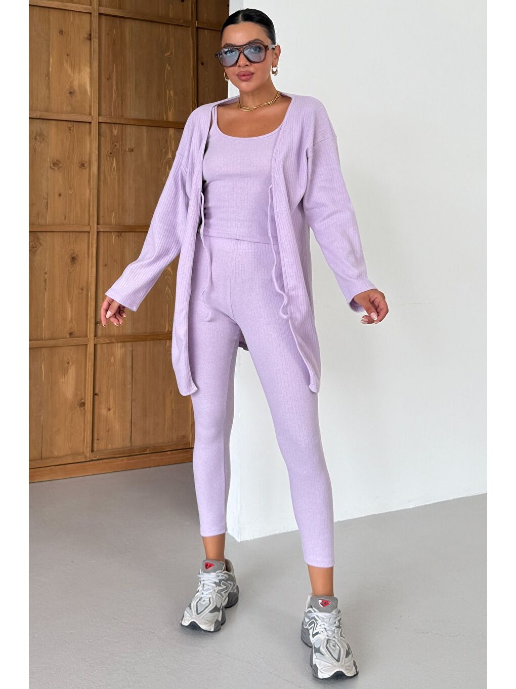 Mor Kadın Lila Askılı Atlet Tayt Hırkalı Alt-Üst Taytlı İnterlok Takım-5