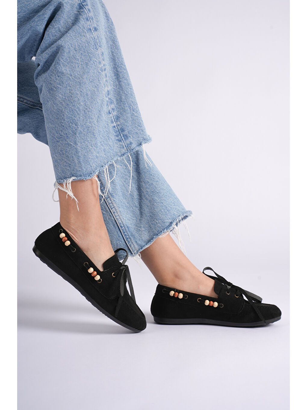 Kadın Siyah Rahat Kalıp Günlük Tokalı Babet-2