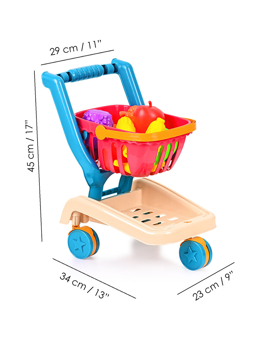 14 Parça Oyuncak Market Arabası - İlk Adım Yürüme Arkadaşı Meyve Sebze Atıştırmalık Alışveriş Sepeti-5