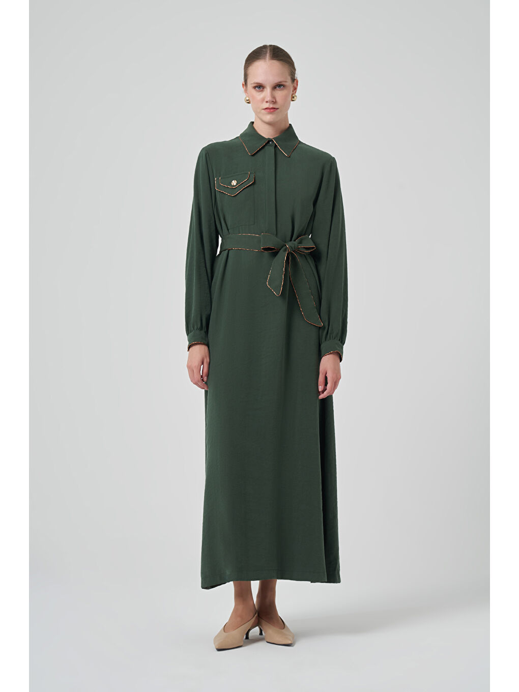 Cep Detay Kuşaklı Elbise 2005 Turmalin Yeşil-2