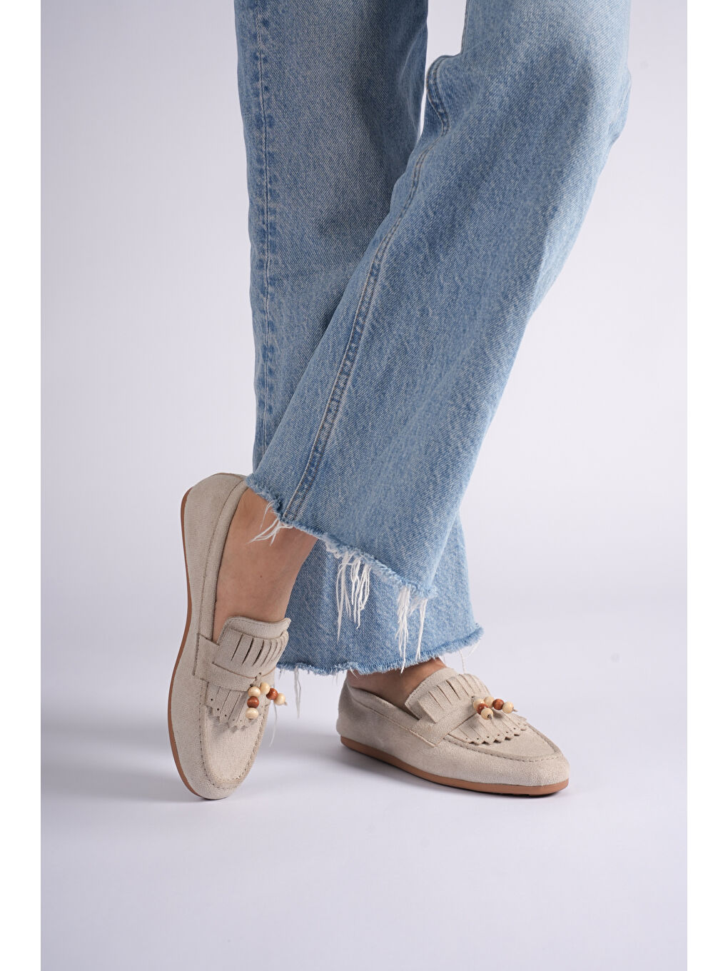 Kadın Bej Rahat Kalıp Günlük Tokalı Babet-2