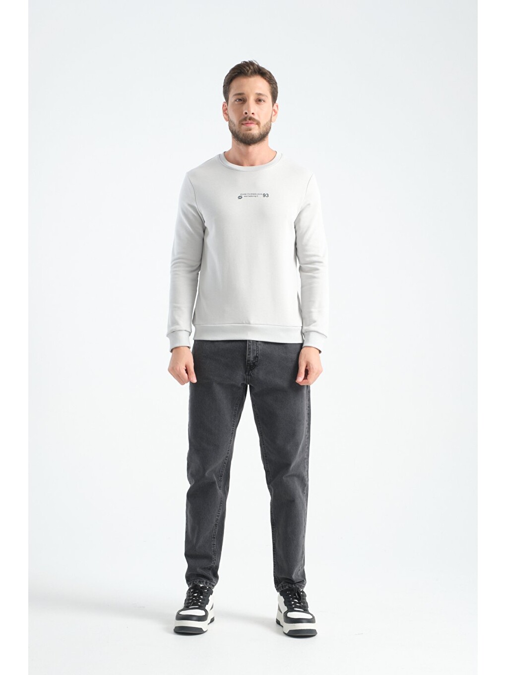 Bej Taş Erkek Üç İplik Sweatshirt Regular Fit Pamuklu Bisiklet Yaka Günlük Spor Basic-6