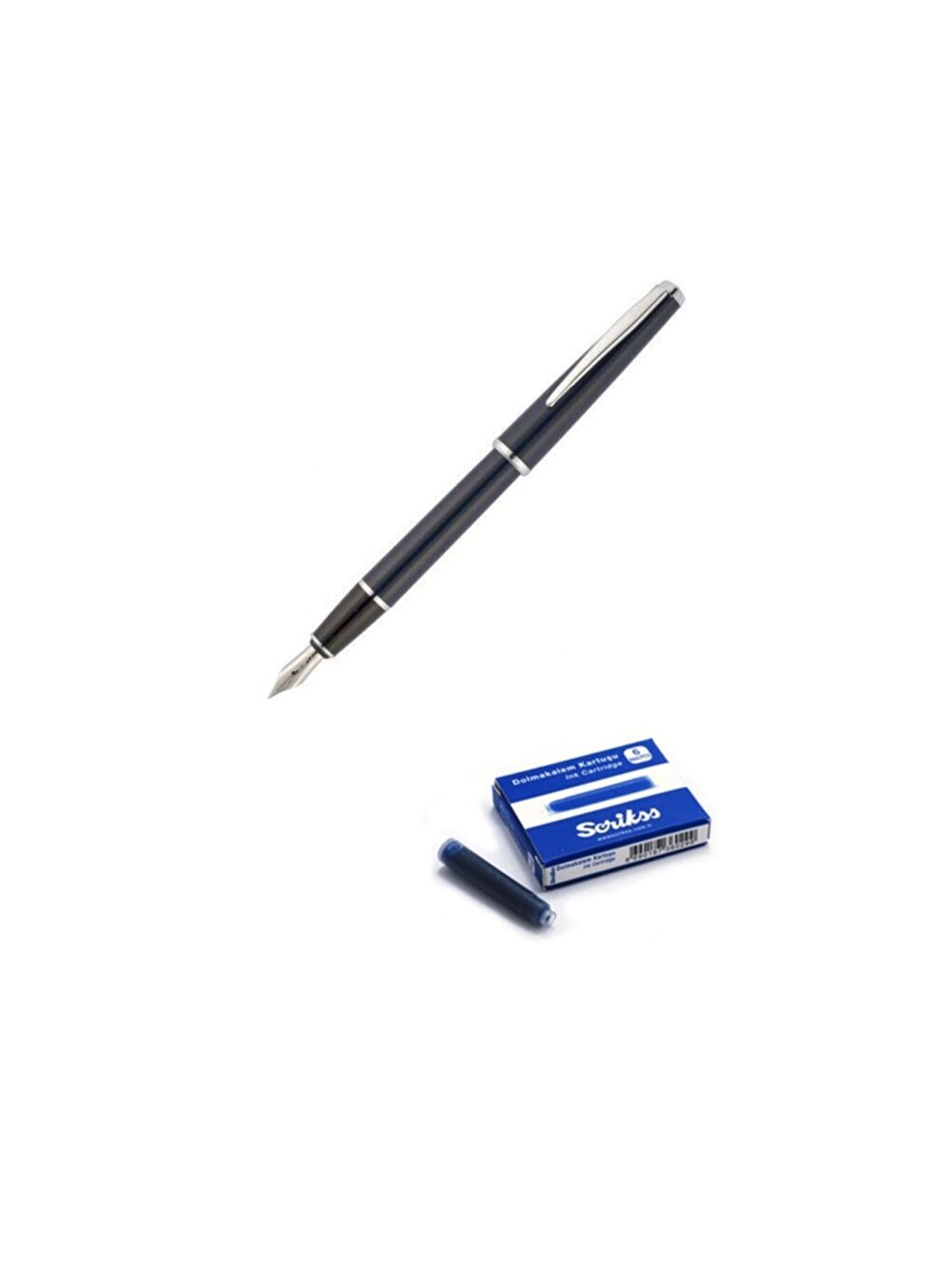 33 Dolma Kalem Özel Şeffaf Ambalaj Kutu Lacivert+6 Lı Kartuş