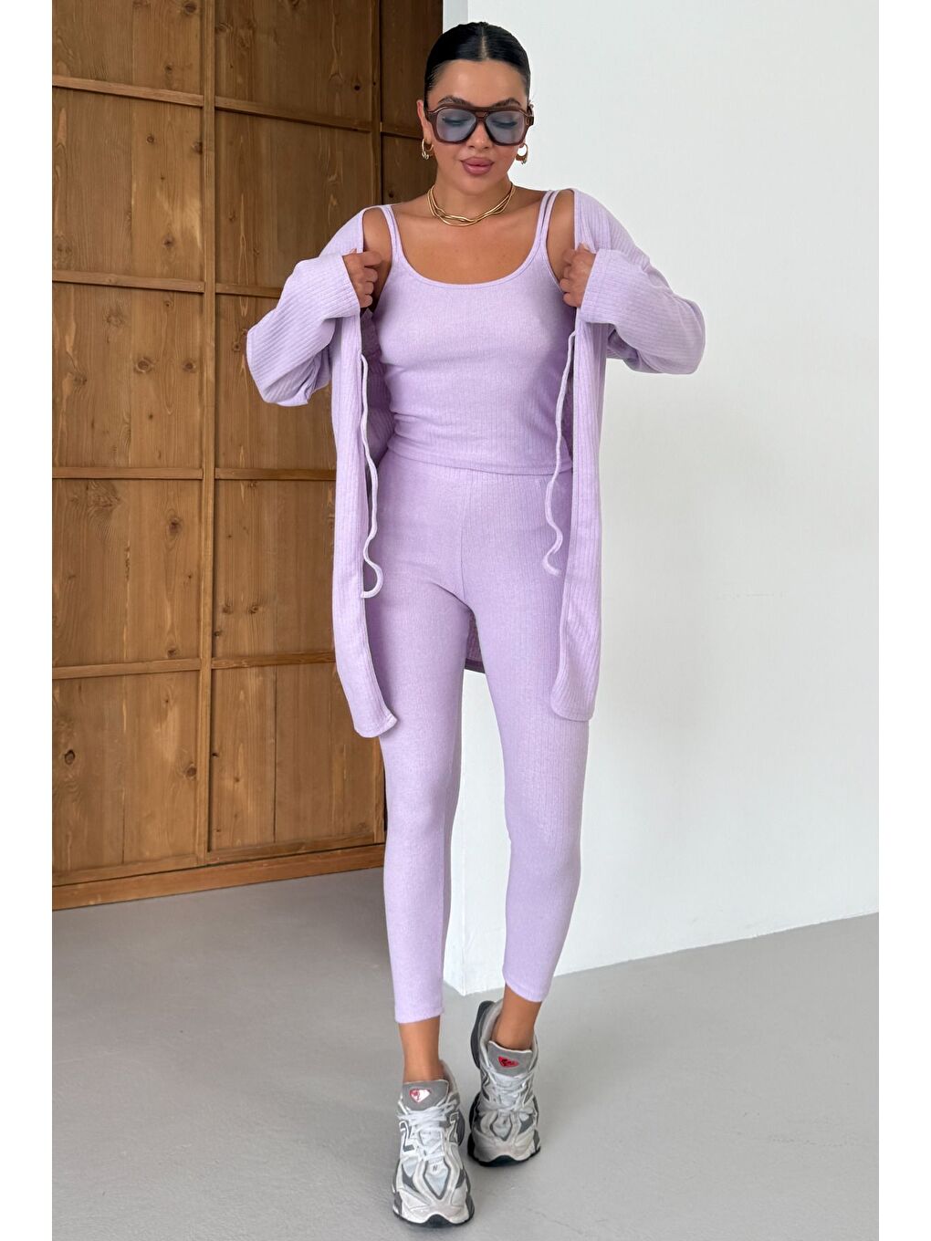 Mor Kadın Lila Askılı Atlet Tayt Hırkalı Alt-Üst Taytlı İnterlok Takım-6