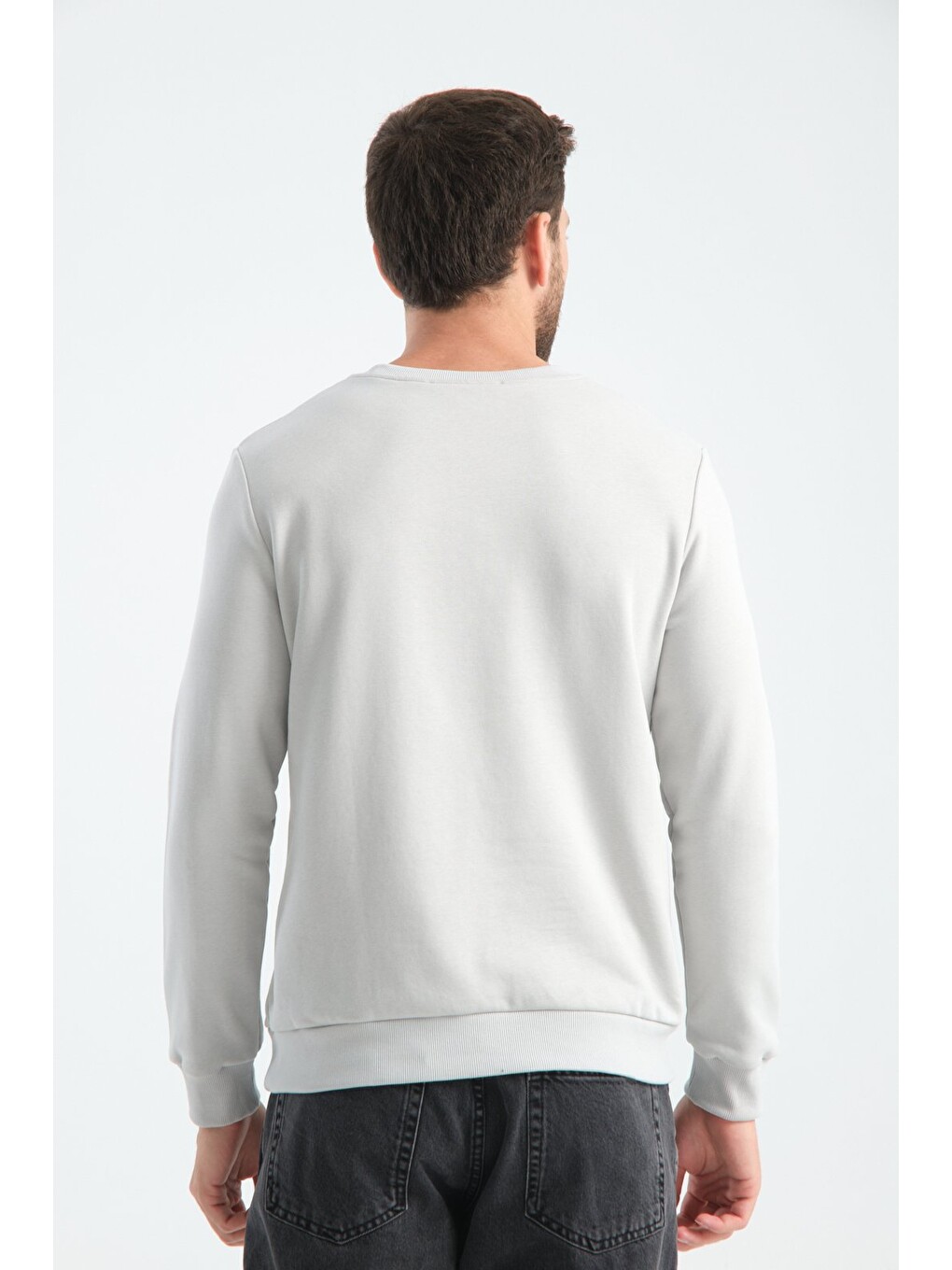 Bej Taş Erkek Üç İplik Sweatshirt Regular Fit Pamuklu Bisiklet Yaka Günlük Spor Basic-7
