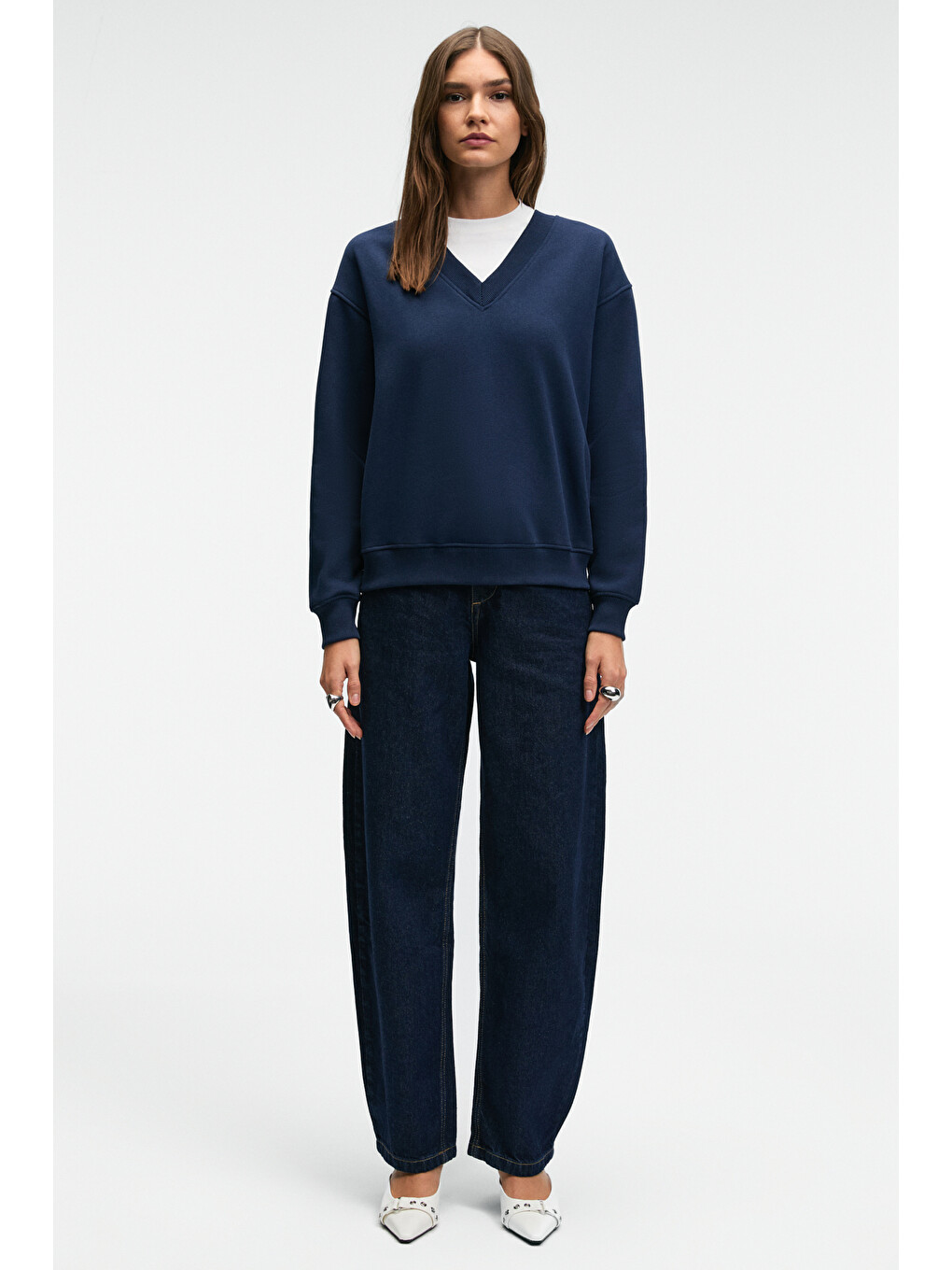 Arınel Kadın V Yaka Regular Fit Lacivert Sweatshirt-4