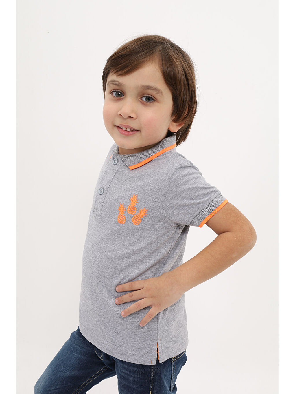 Gri Erkek Çocuk Nakışlı Tişört-1
