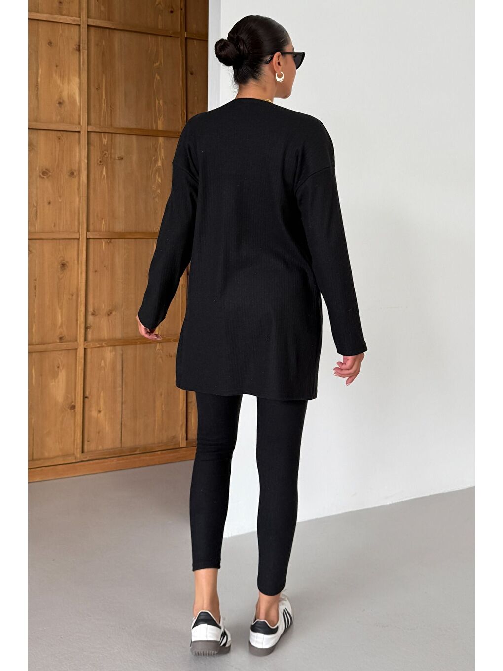 Kadın Siyah Askılı Atlet Tayt Hırkalı Alt-Üst Taytlı İnterlok Takım-2