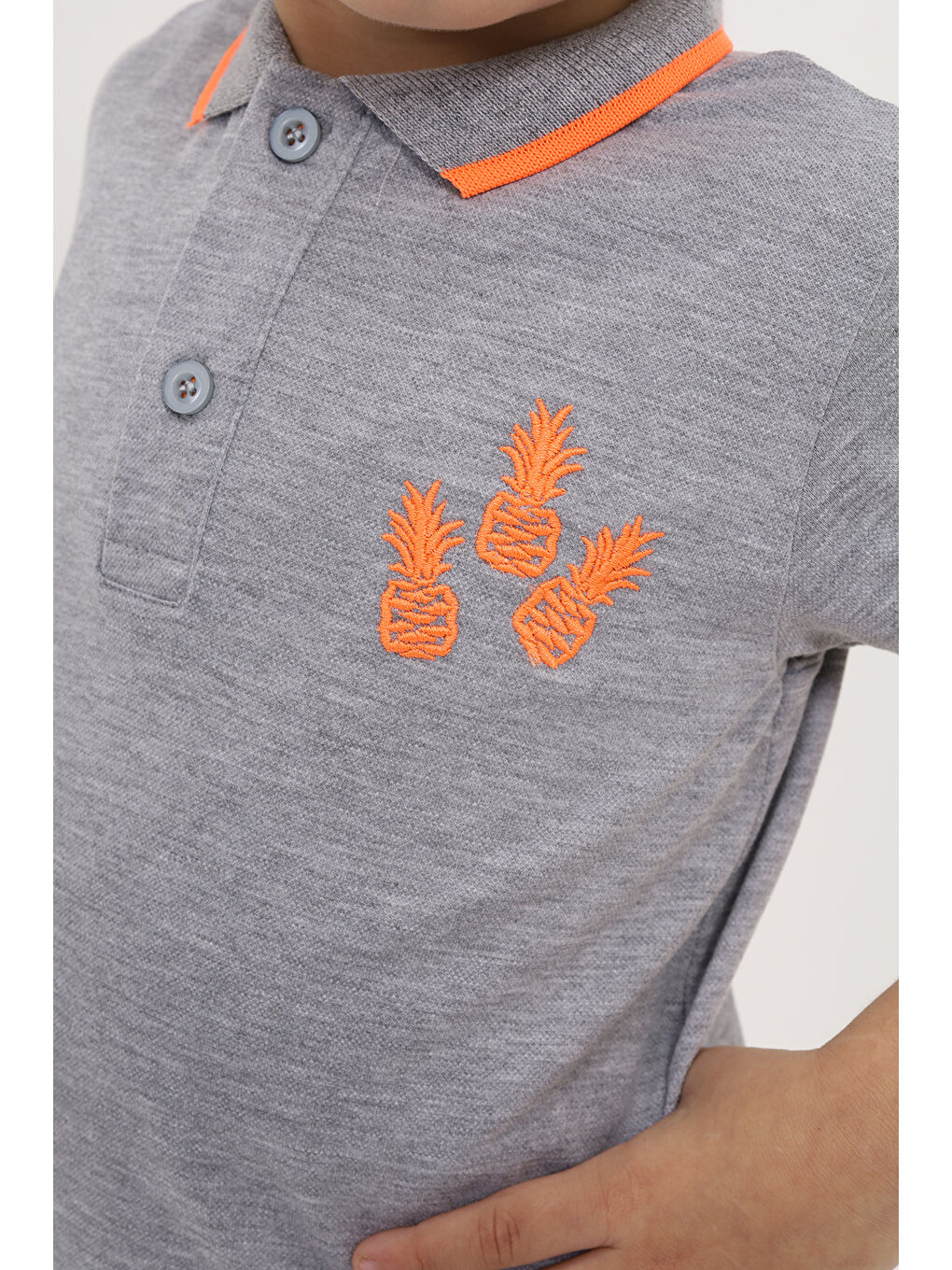 Gri Erkek Çocuk Nakışlı Tişört-2