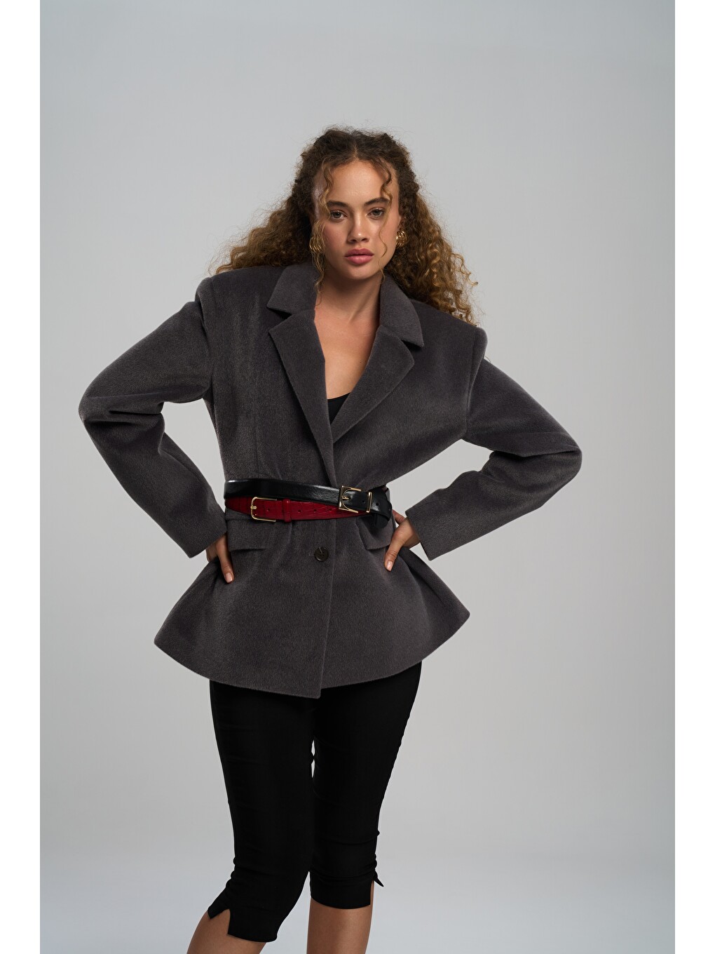 Kaela Bel Oturmalı Antrasit Blazer