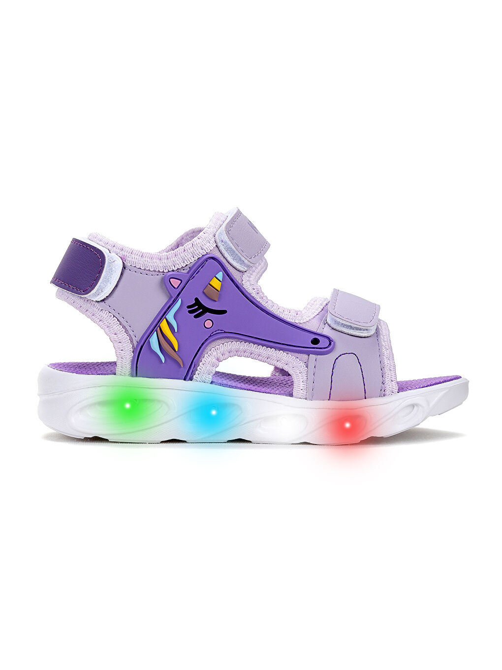Lila Günlük Işıklı Cırtlı Kız Bebek Sandalet Ayakkabı-2