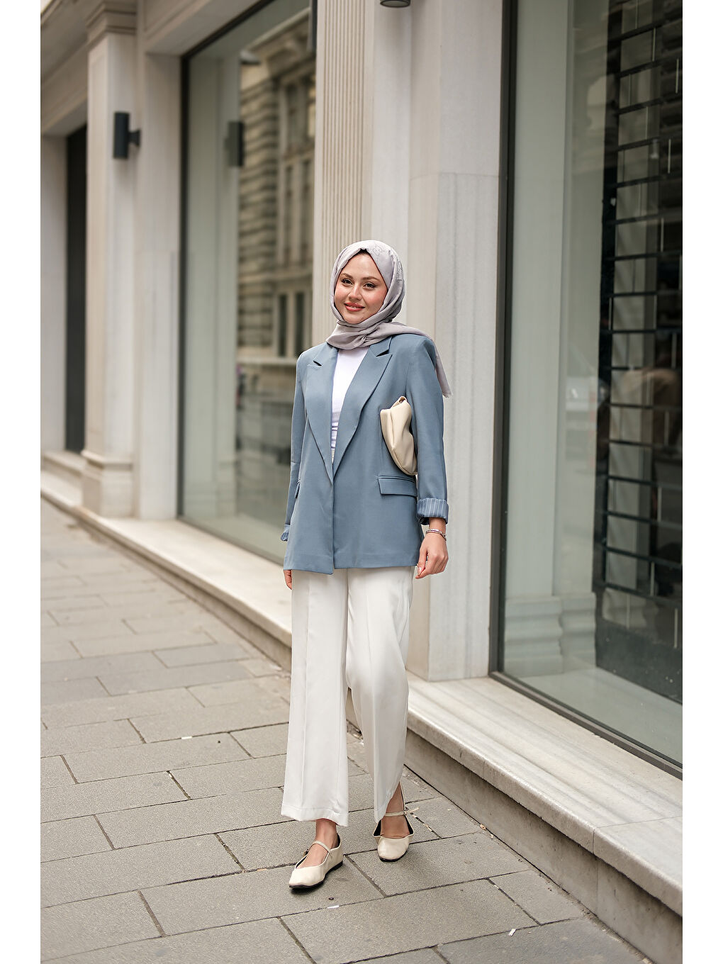 Kadın Astar Çizgili Blazer Ceket Mavi