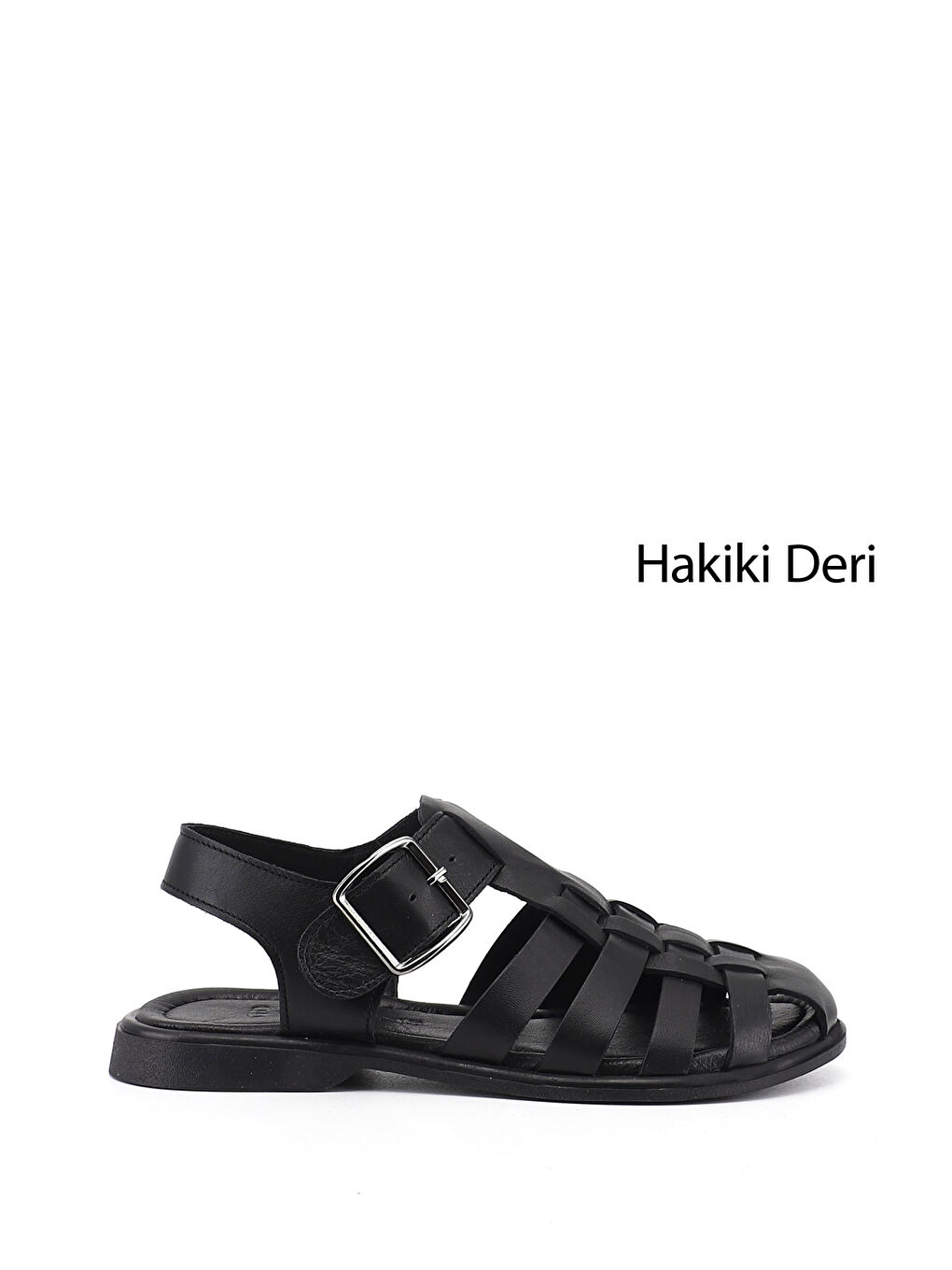 Siyah Kadın SİYAH Tokalı Bantlı Burnu Kapalı Hakiki Deri Sandalet