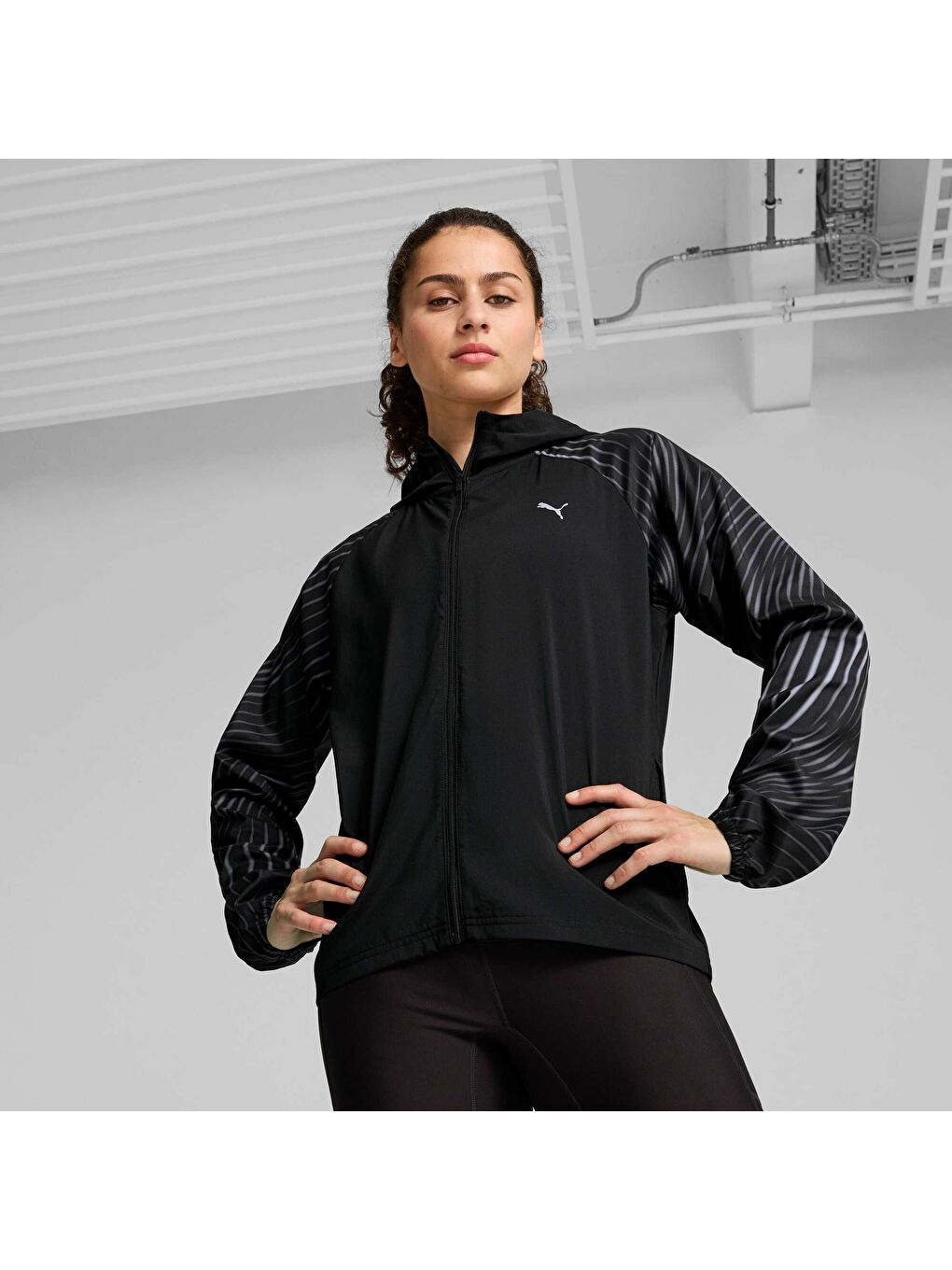 Siyah Favourite Velocity Printed Kadın Koşu Ceket-6