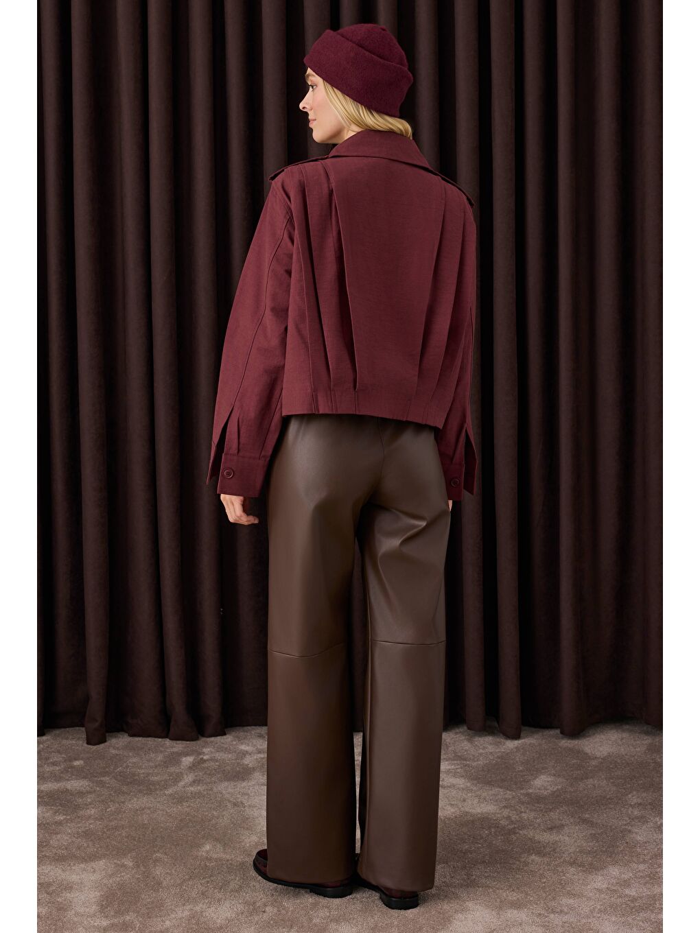 Kısa Pileli Ceket Bordo-3